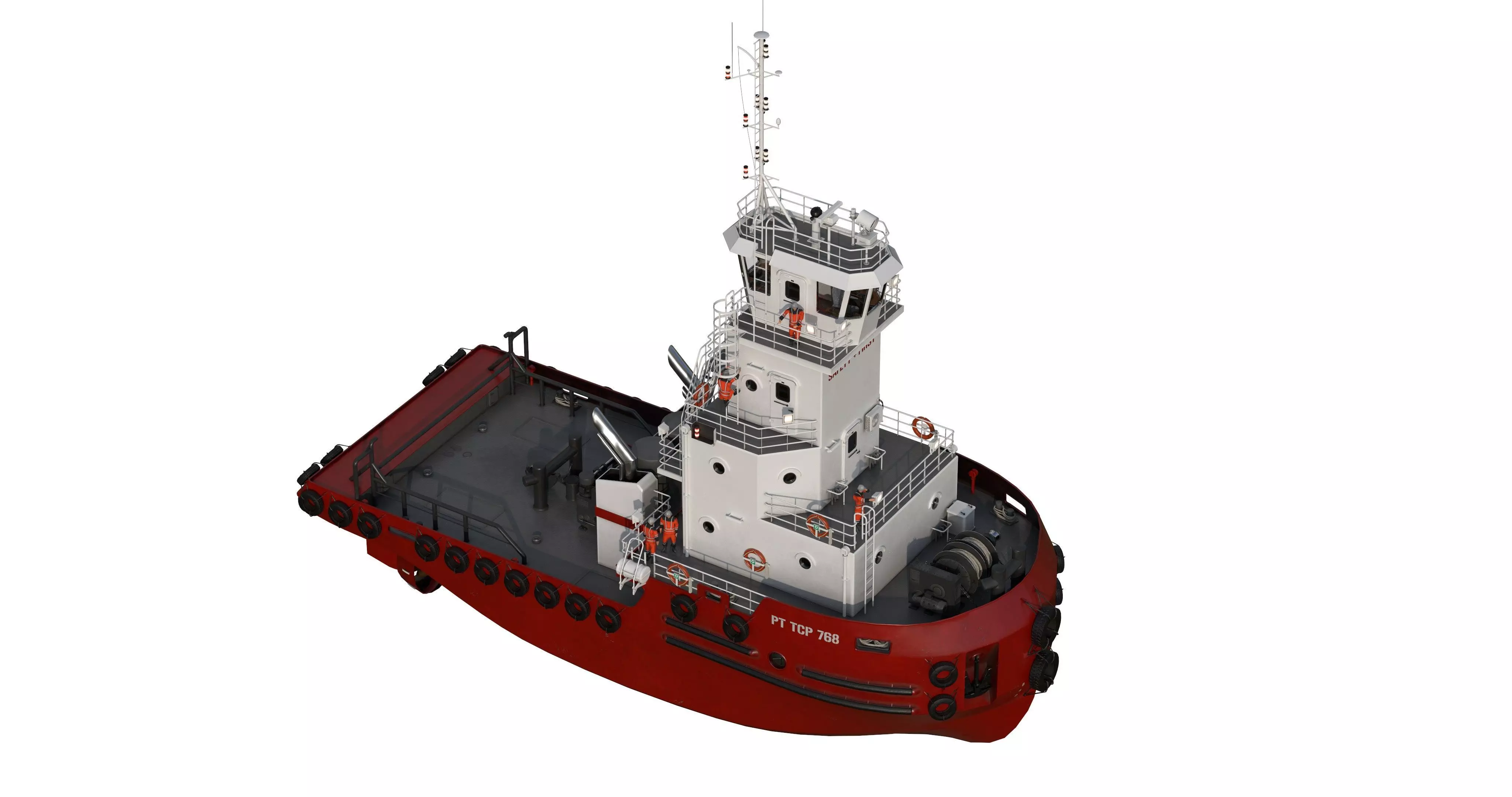 Articulated tug boat Red 3D model_7