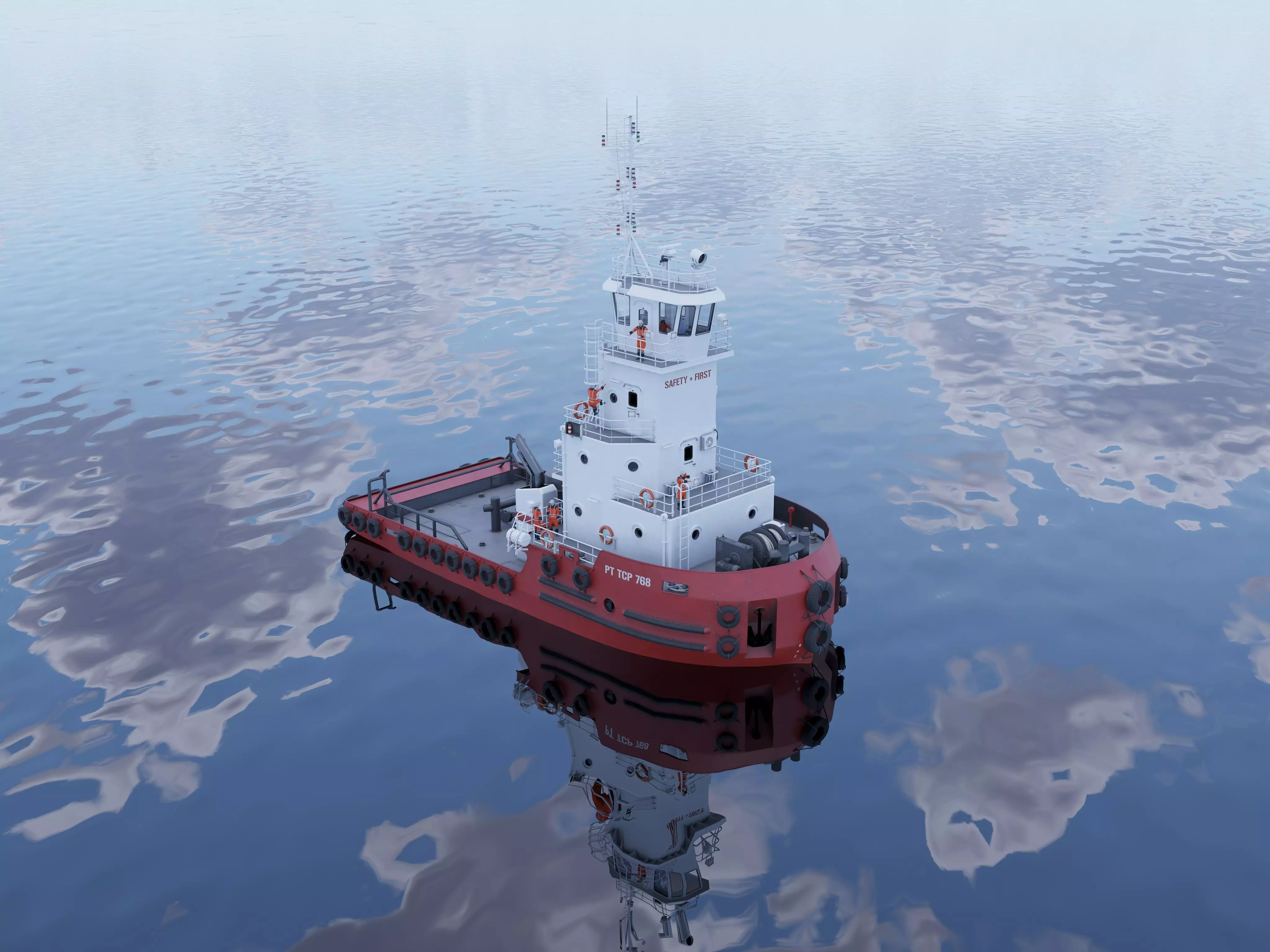Articulated tug boat Red 3D model_9
