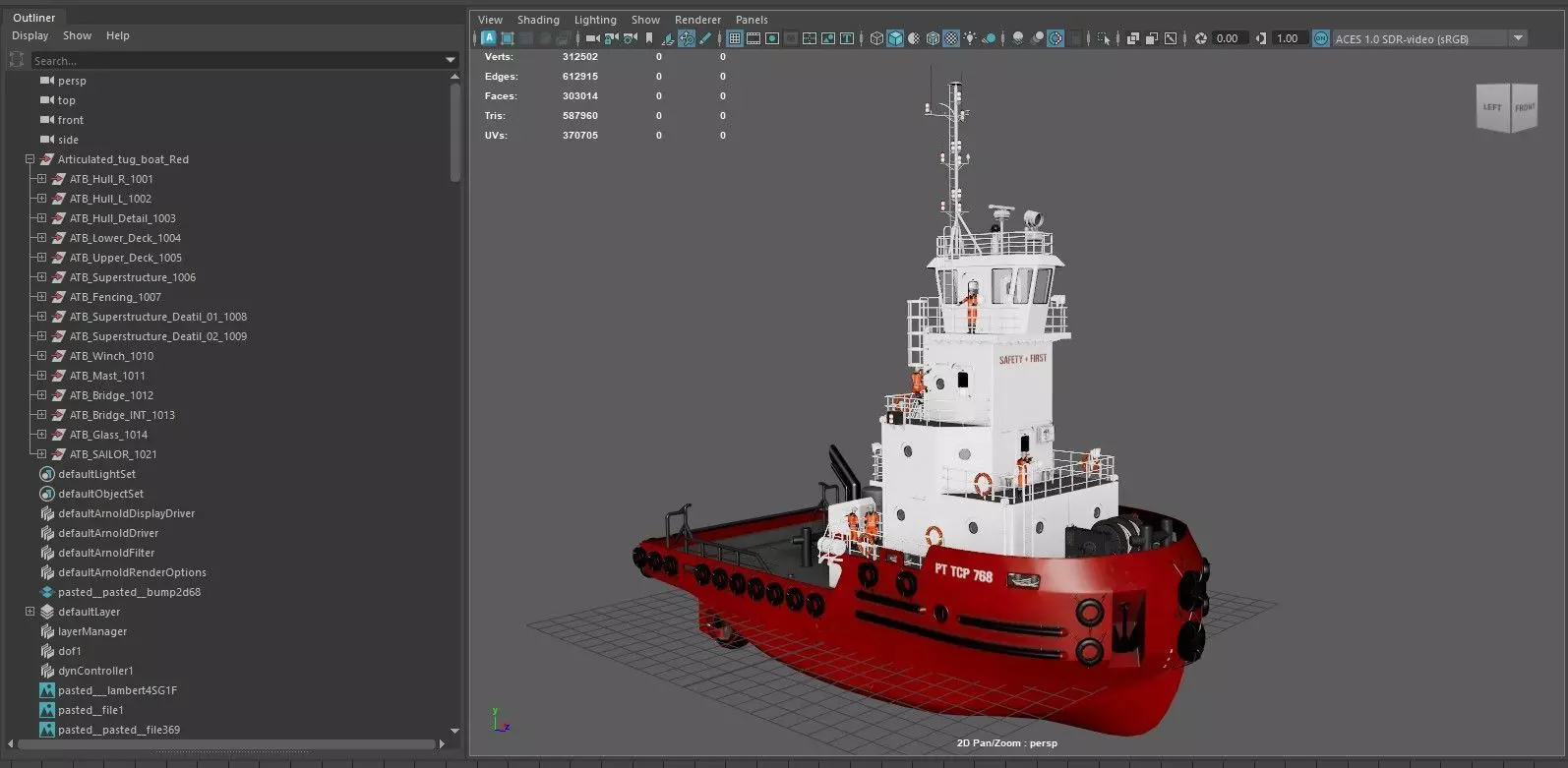 Articulated tug boat Red 3D model_18