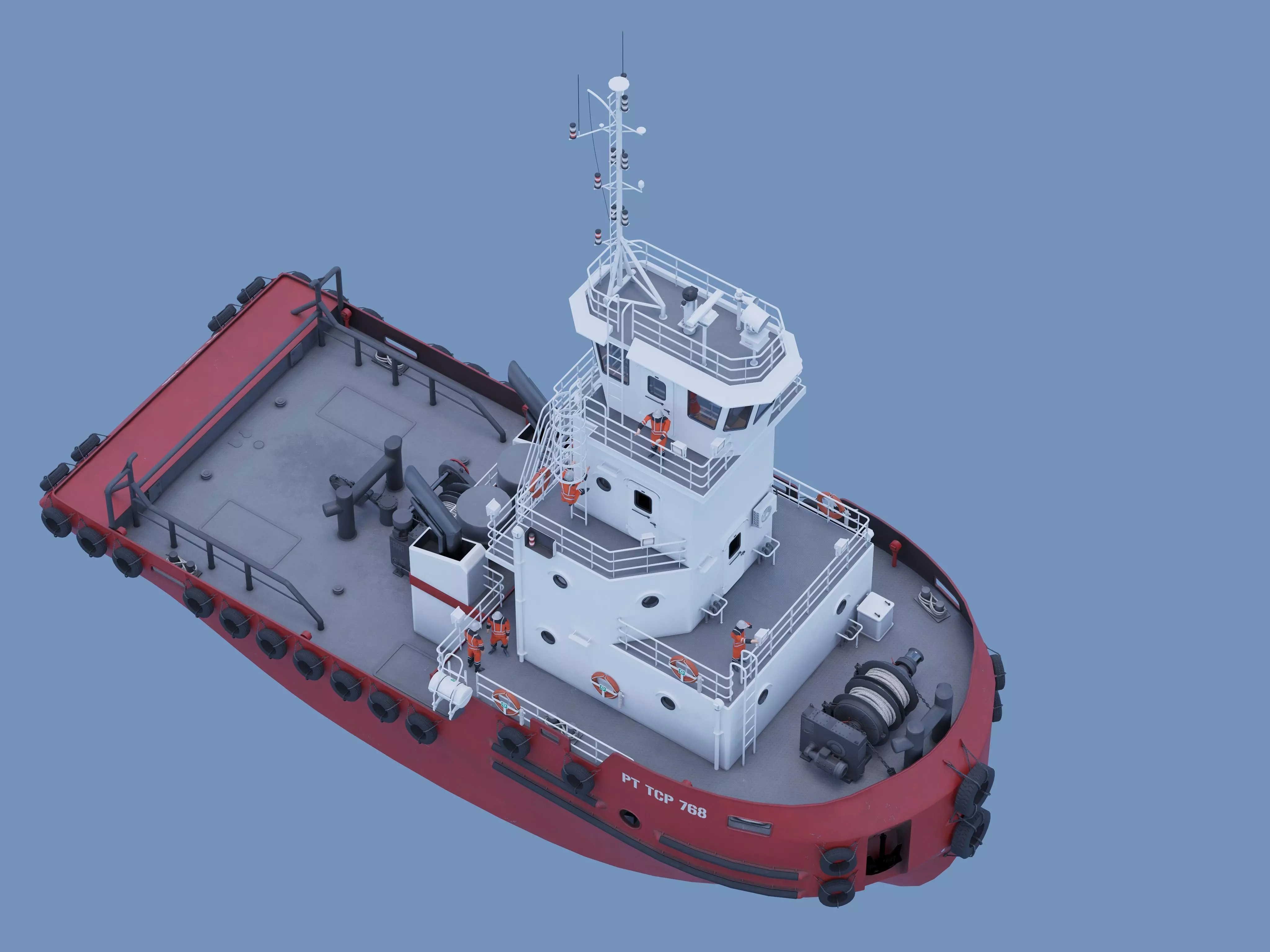 Articulated tug boat Red 3D model_10