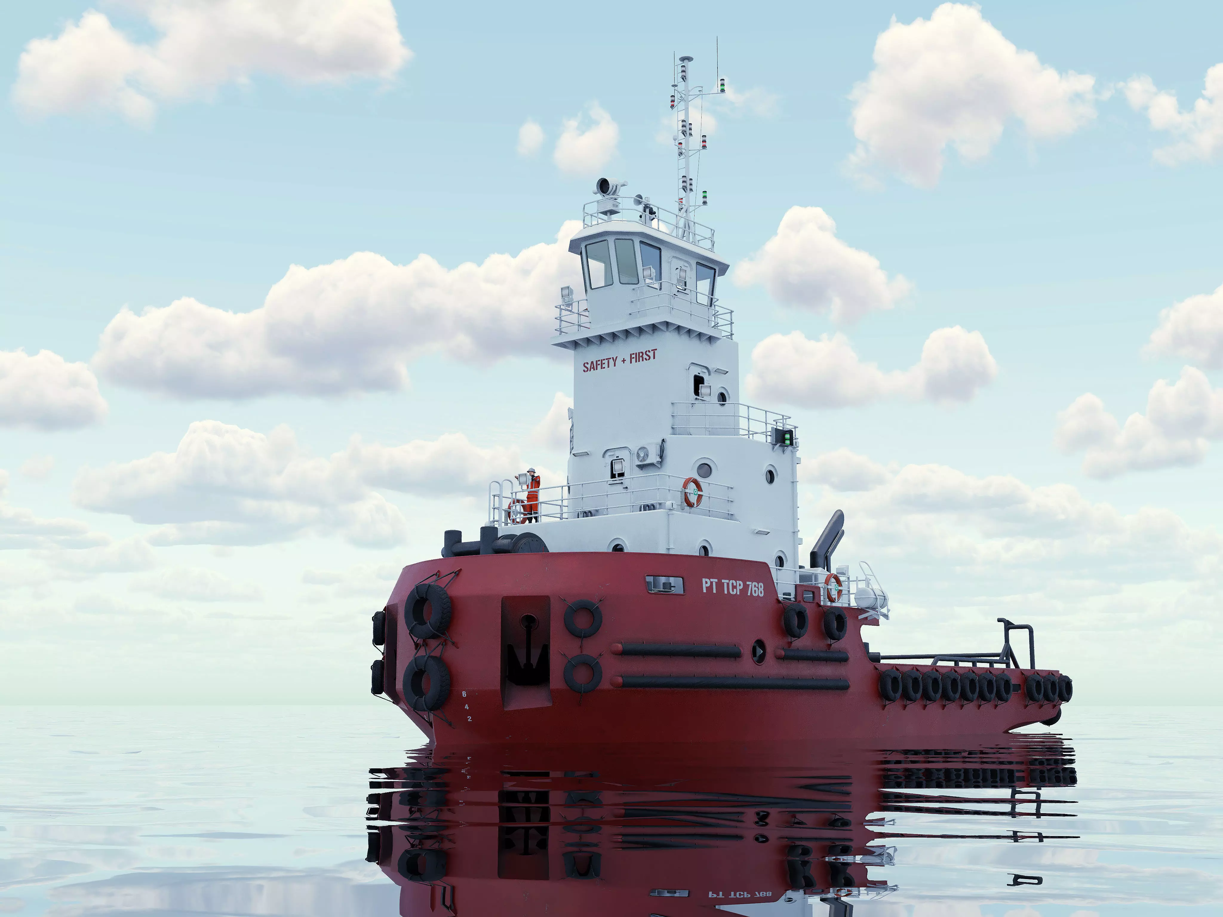 Articulated tug boat Red 3D model_0