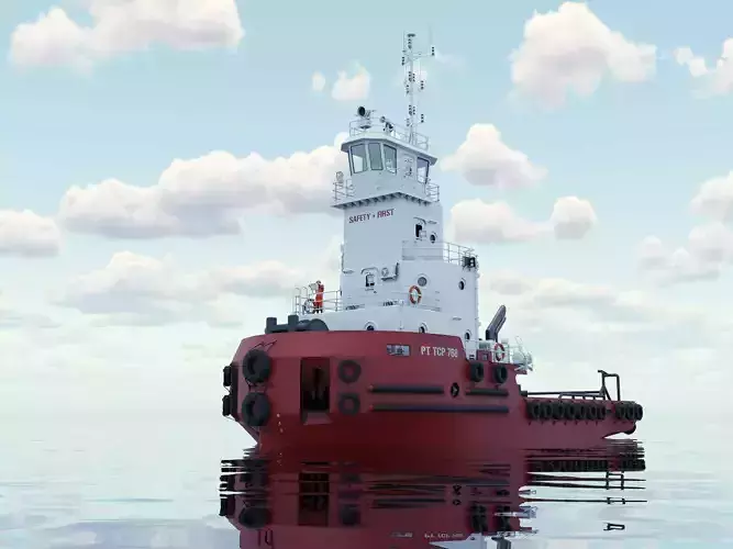 Articulated tug boat Red 3D model