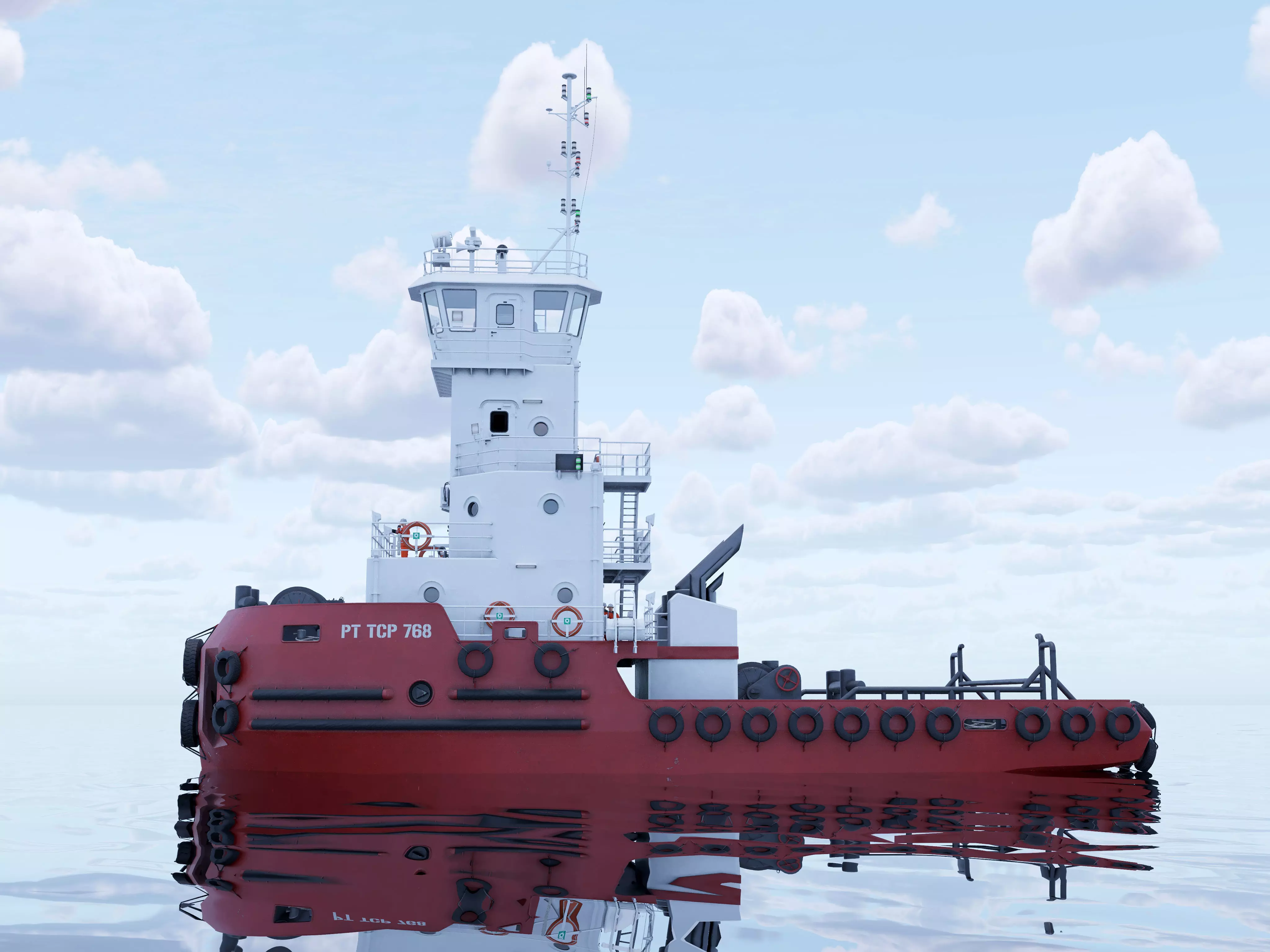 Articulated tug boat Red 3D model_1