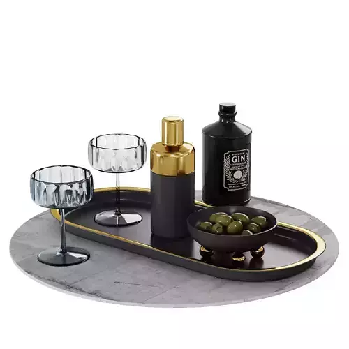 N25 Luxury Cocktail Serving Set with Gin Bottle and Gold Accents