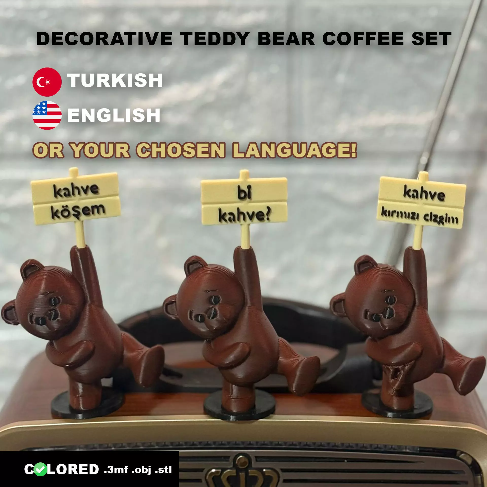 Decorative Teddy Bear Coffee Set 3D print model