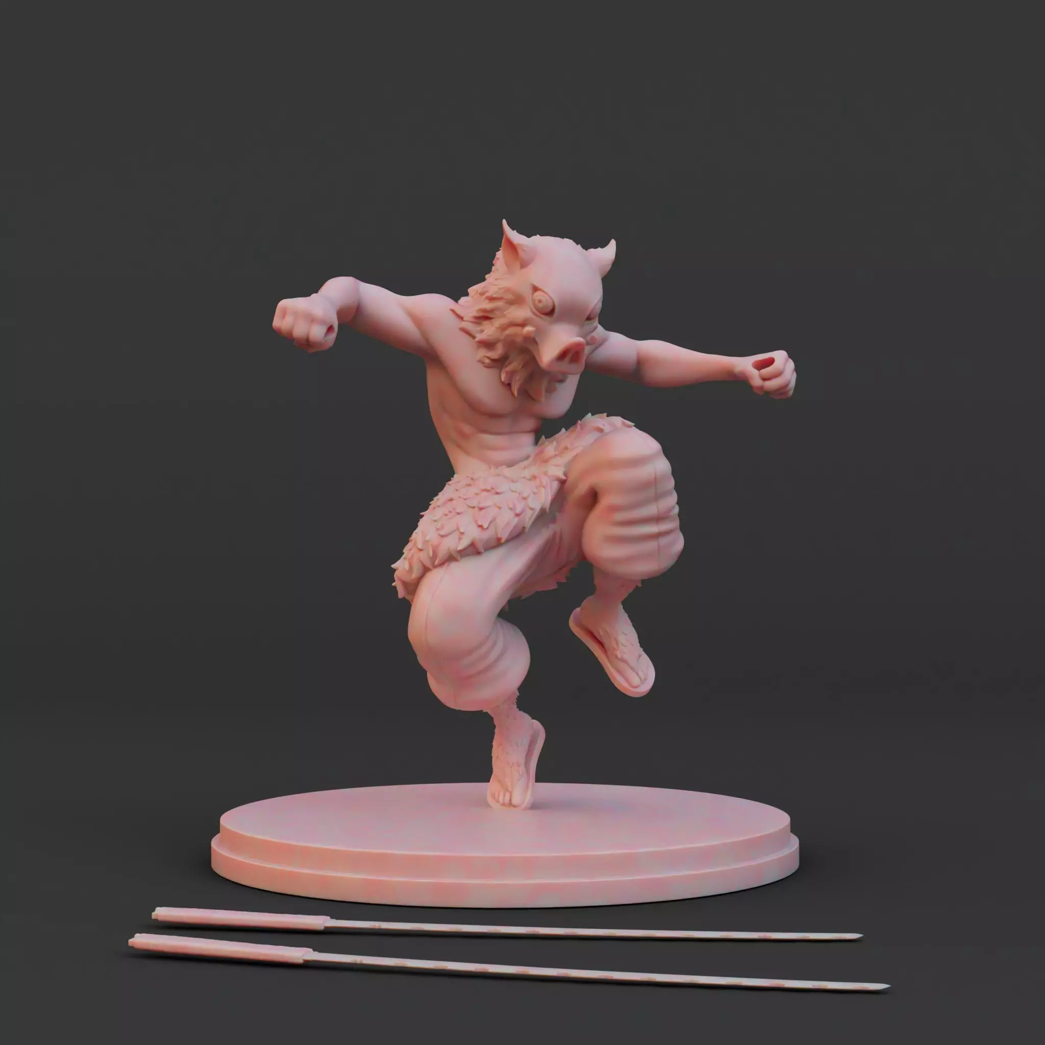 Stylized Beast Demon Warrior Inosuke 3D Model detached Swords 3D print model_7