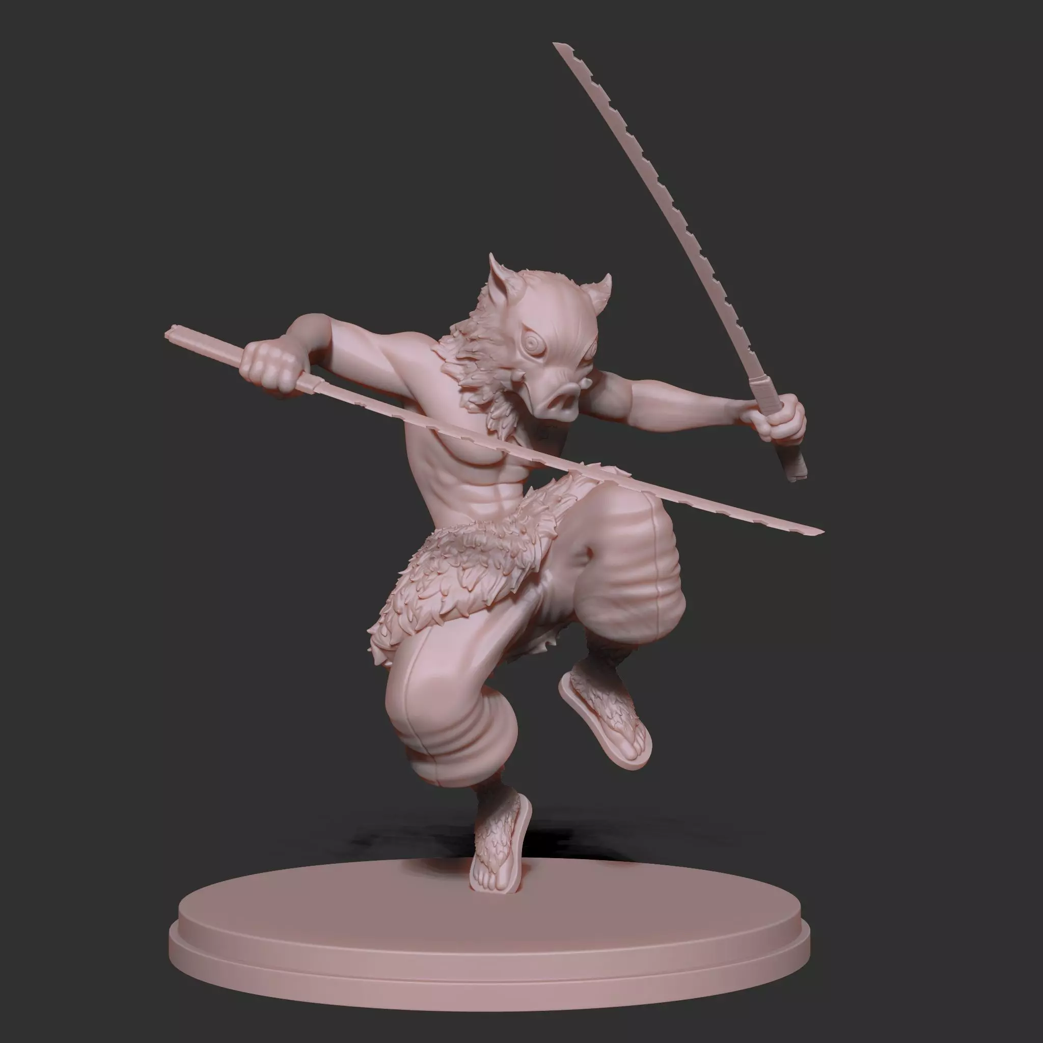 Stylized Beast Demon Warrior Inosuke 3D Model detached Swords 3D print model_11