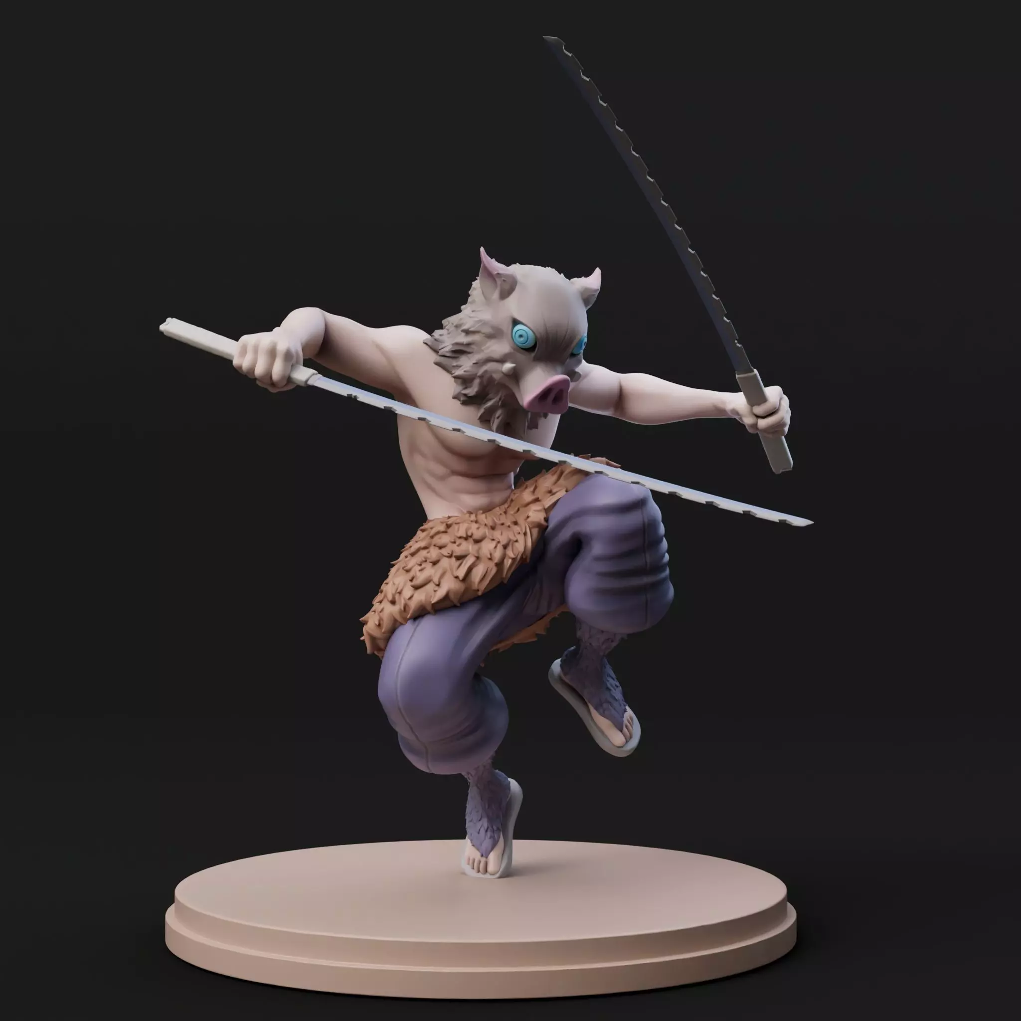 Stylized Beast Demon Warrior Inosuke 3D Model detached Swords 3D print model_0