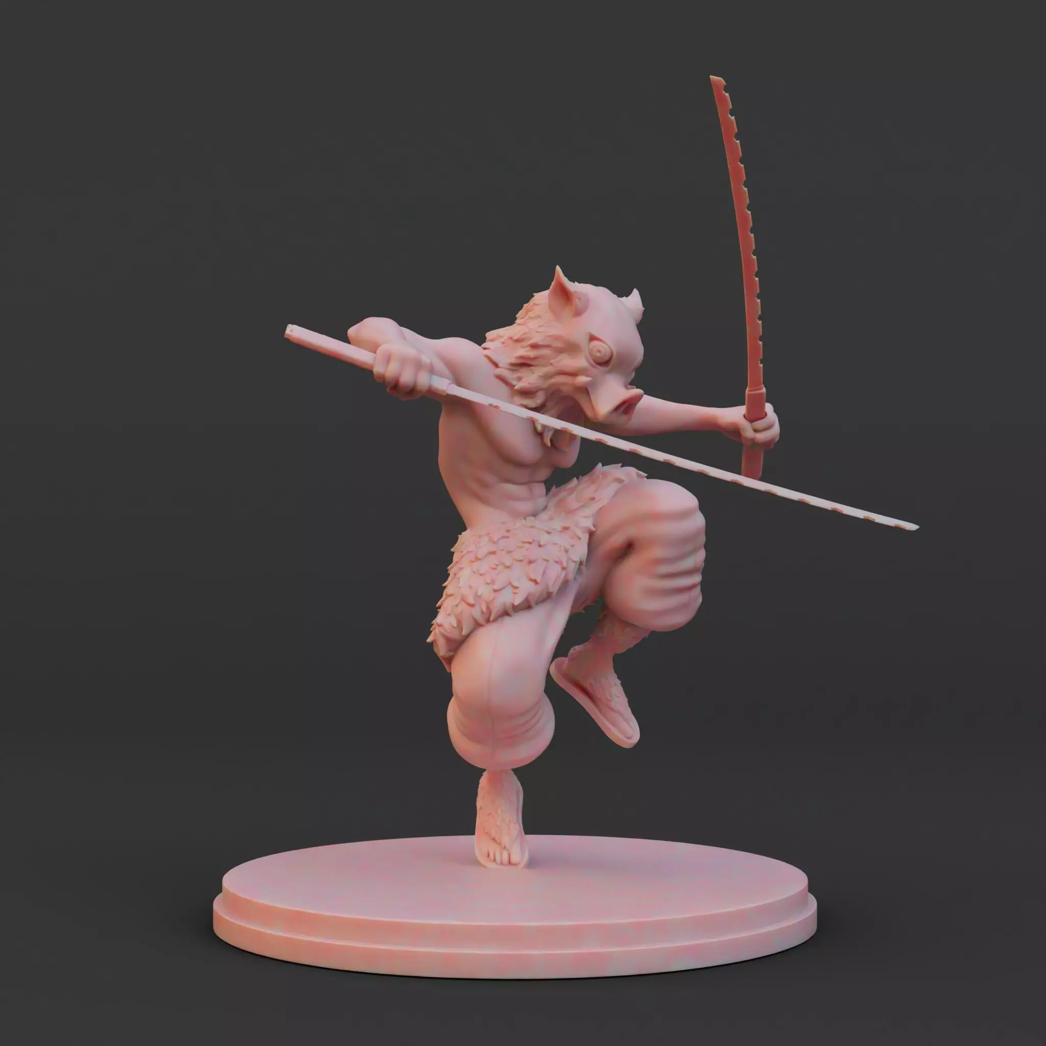 Stylized Beast Demon Warrior Inosuke 3D Model detached Swords 3D print model_4