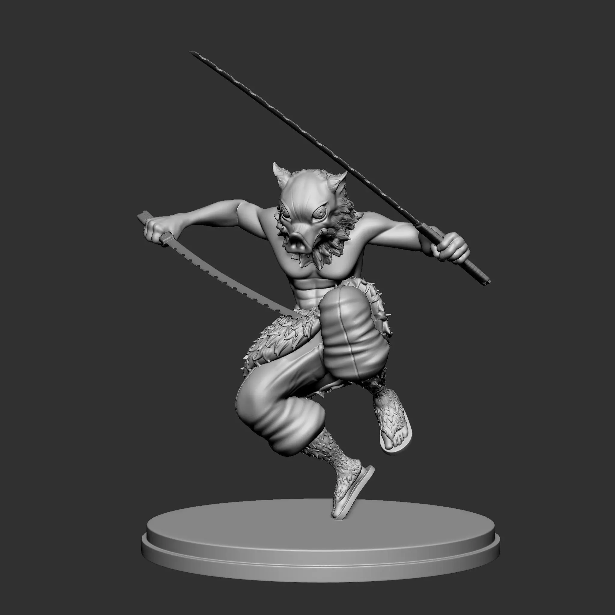 Stylized Beast Demon Warrior Inosuke 3D Model detached Swords 3D print model_13