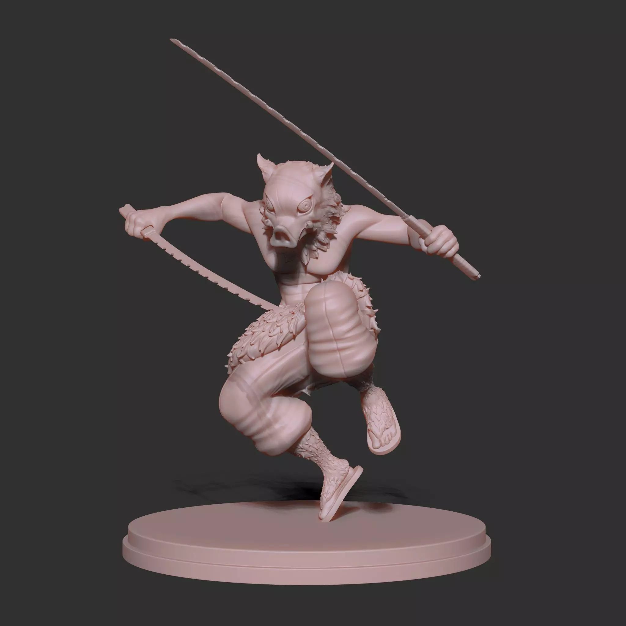 Stylized Beast Demon Warrior Inosuke 3D Model detached Swords 3D print model_9