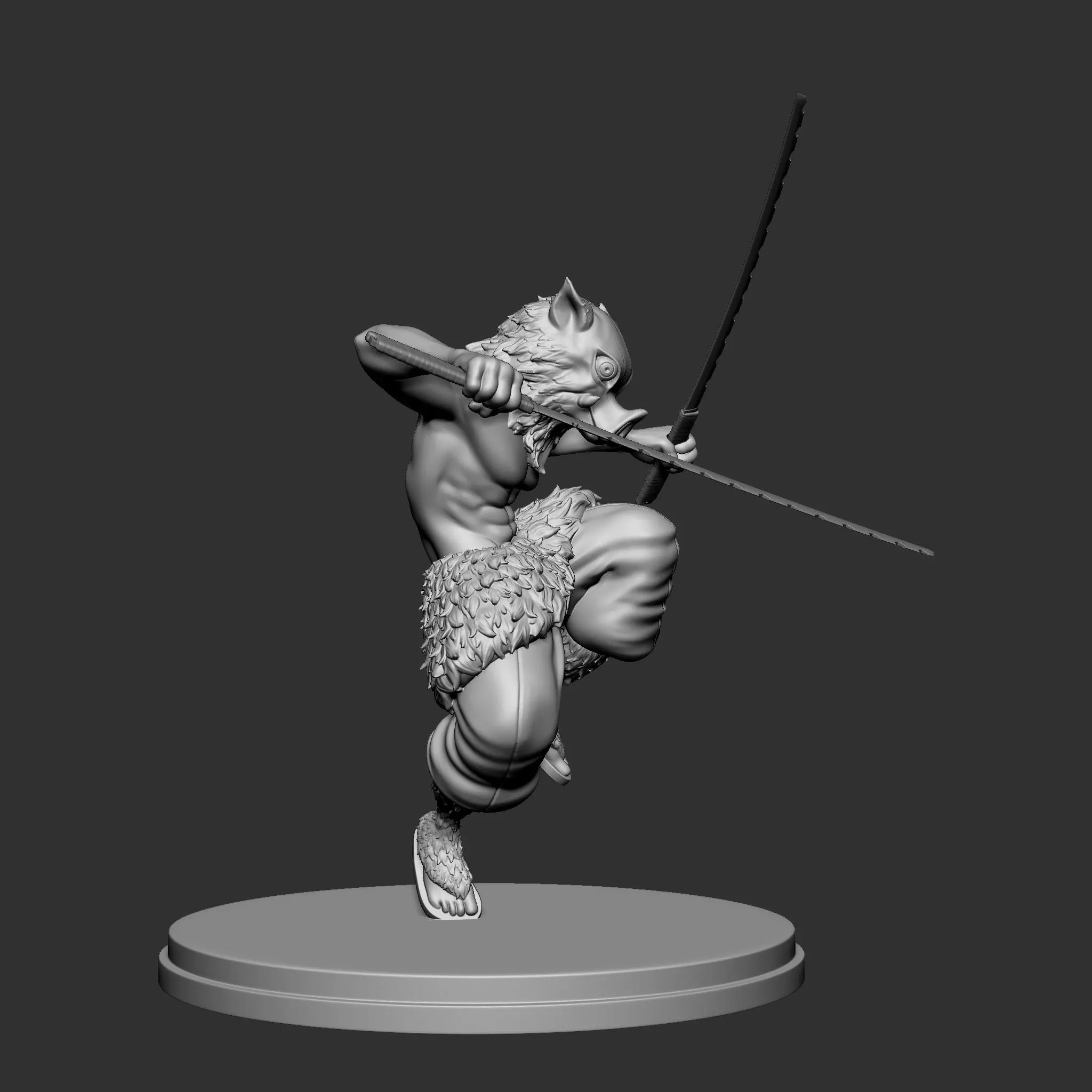 Stylized Beast Demon Warrior Inosuke 3D Model detached Swords 3D print model_8