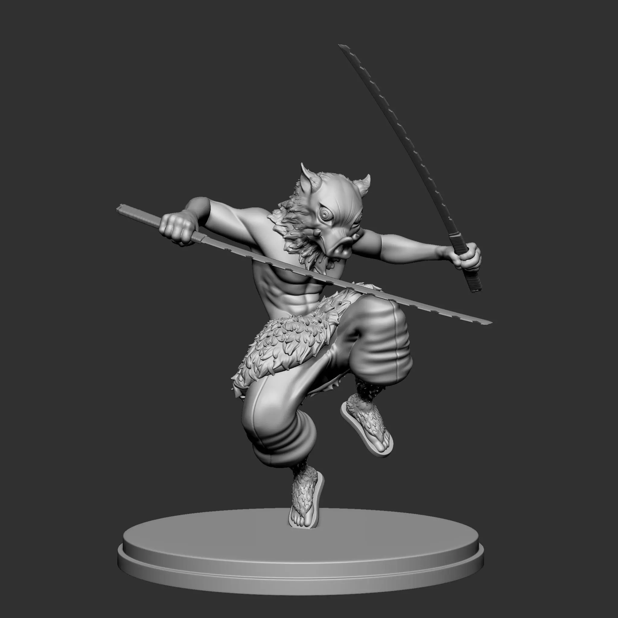 Stylized Beast Demon Warrior Inosuke 3D Model detached Swords 3D print model_12