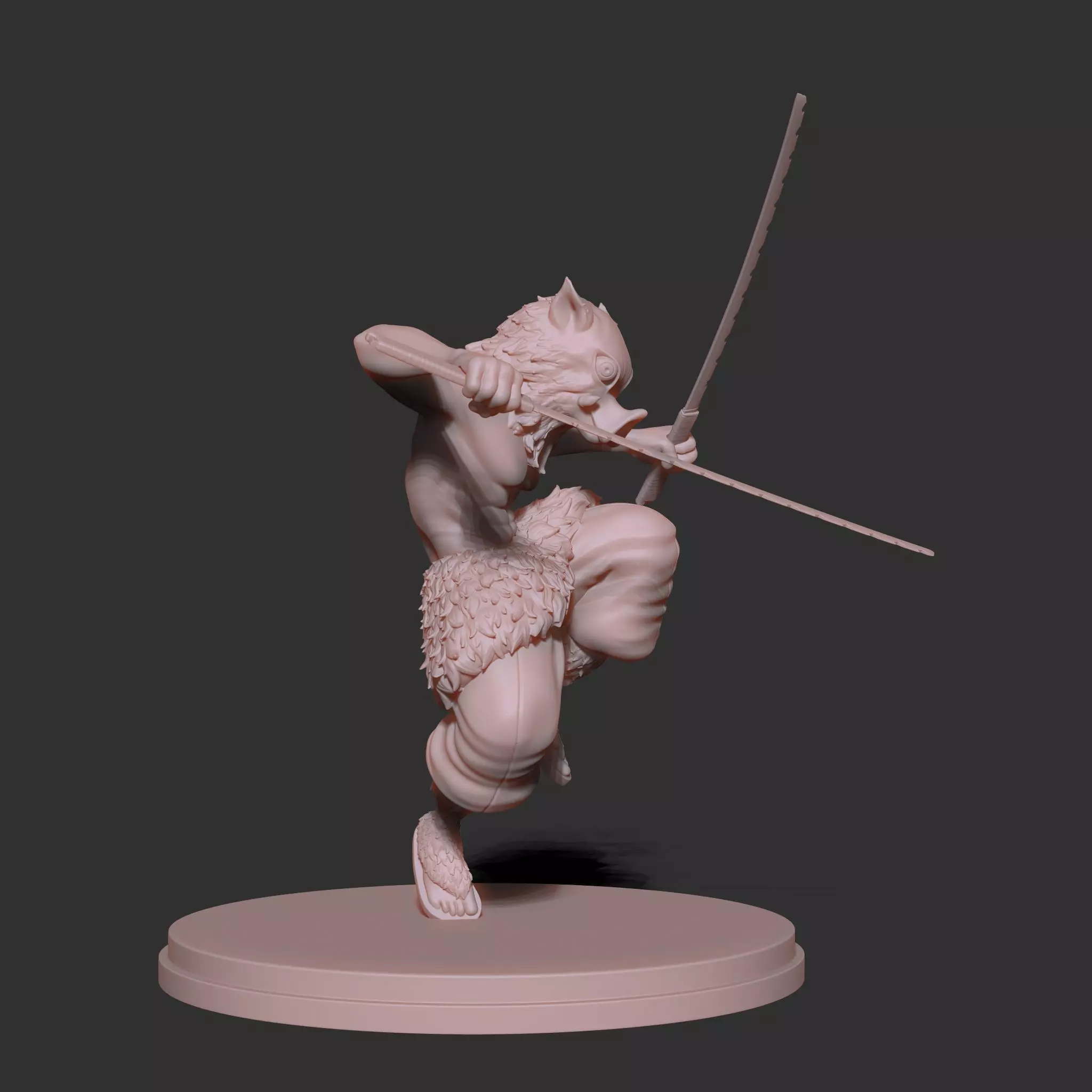 Stylized Beast Demon Warrior Inosuke 3D Model detached Swords 3D print model_10