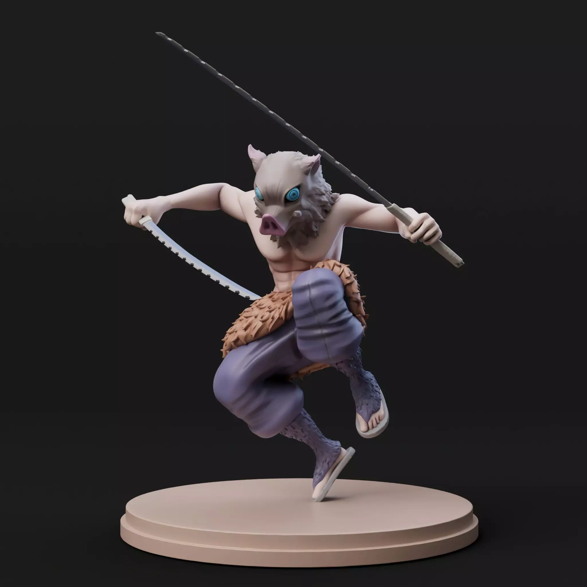 Stylized Beast Demon Warrior Inosuke 3D Model detached Swords 3D print model_2