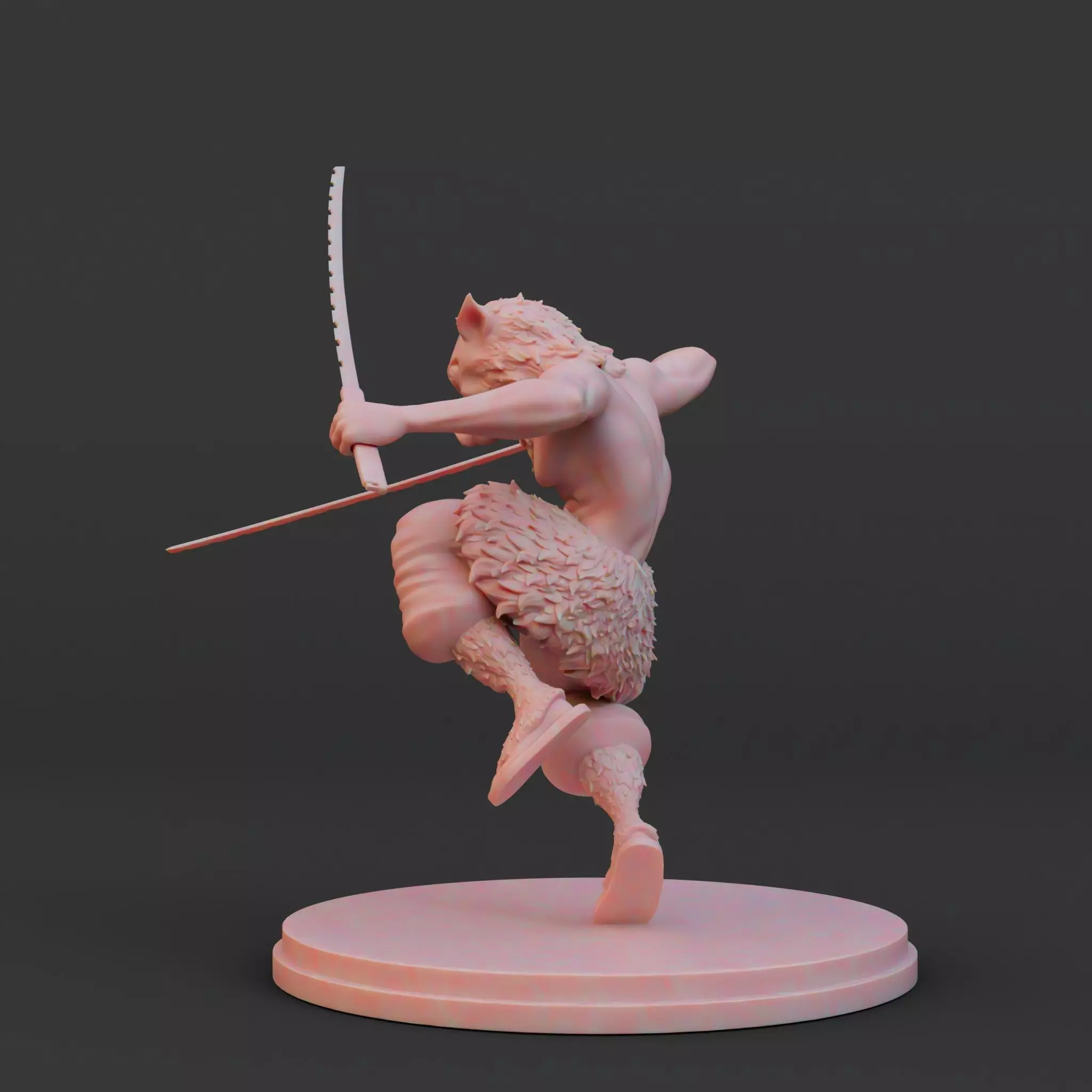 Stylized Beast Demon Warrior Inosuke 3D Model detached Swords 3D print model_5