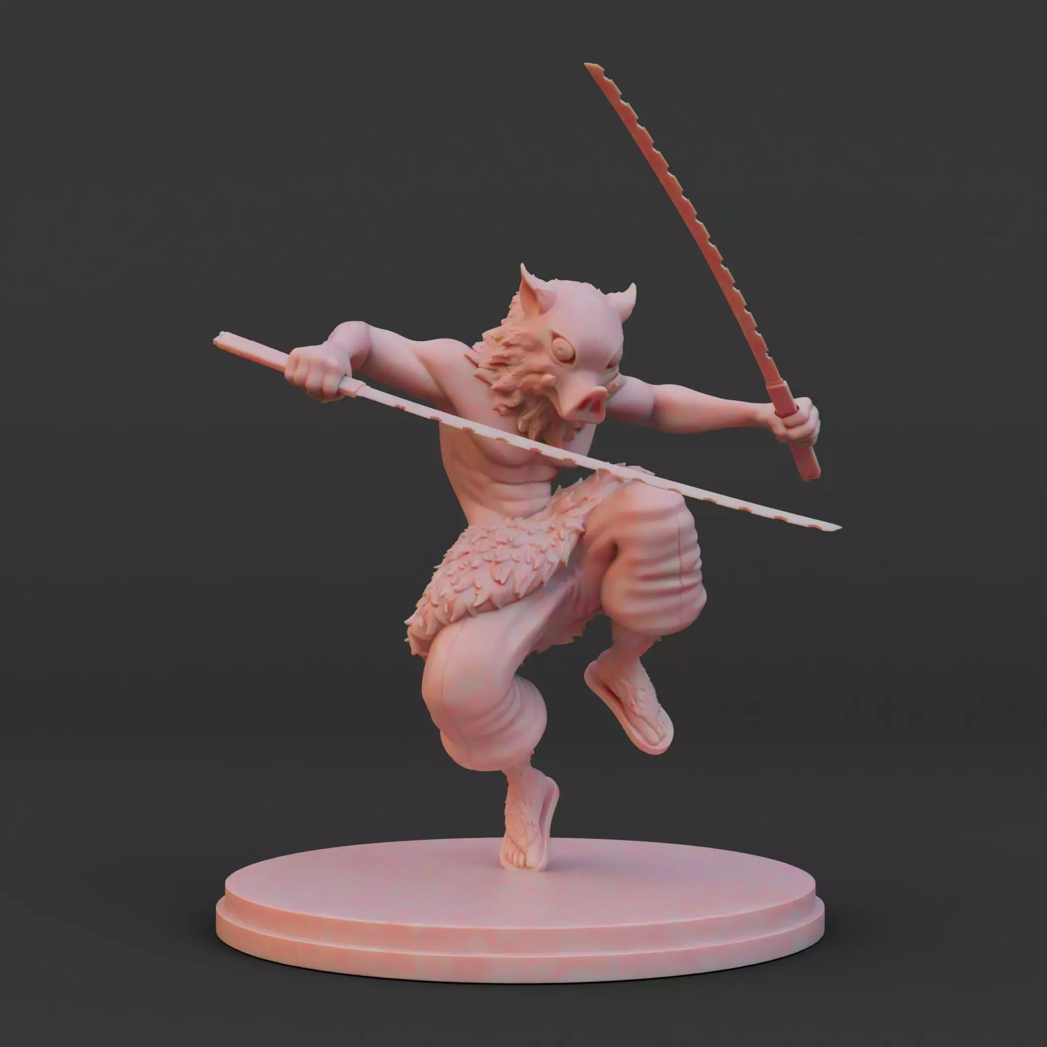 Stylized Beast Demon Warrior Inosuke 3D Model detached Swords 3D print model_3