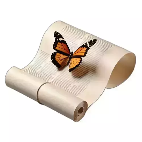 Butterfly on Old Scroll 3D Model Low-poly 3D model