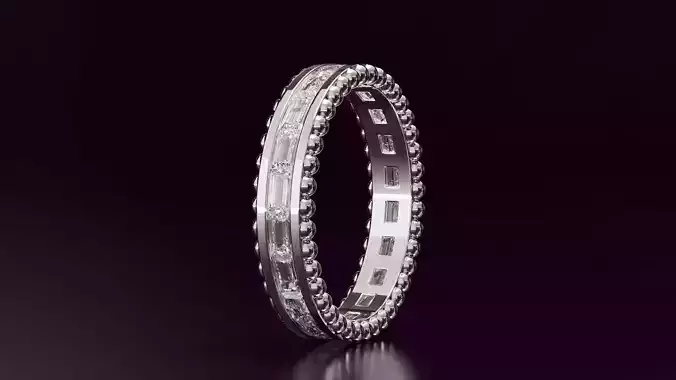Channel Set Baguette Straight  eternity ring w bead 162CT EU54