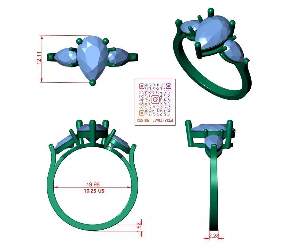 Solitaire ring 3D print model_4
