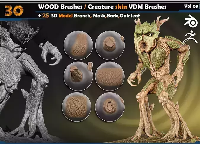 WOOD Brushes-Creature skin VDM Brushes  Vol 09