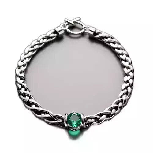 Braided Silver Bracelet Green Gemstone