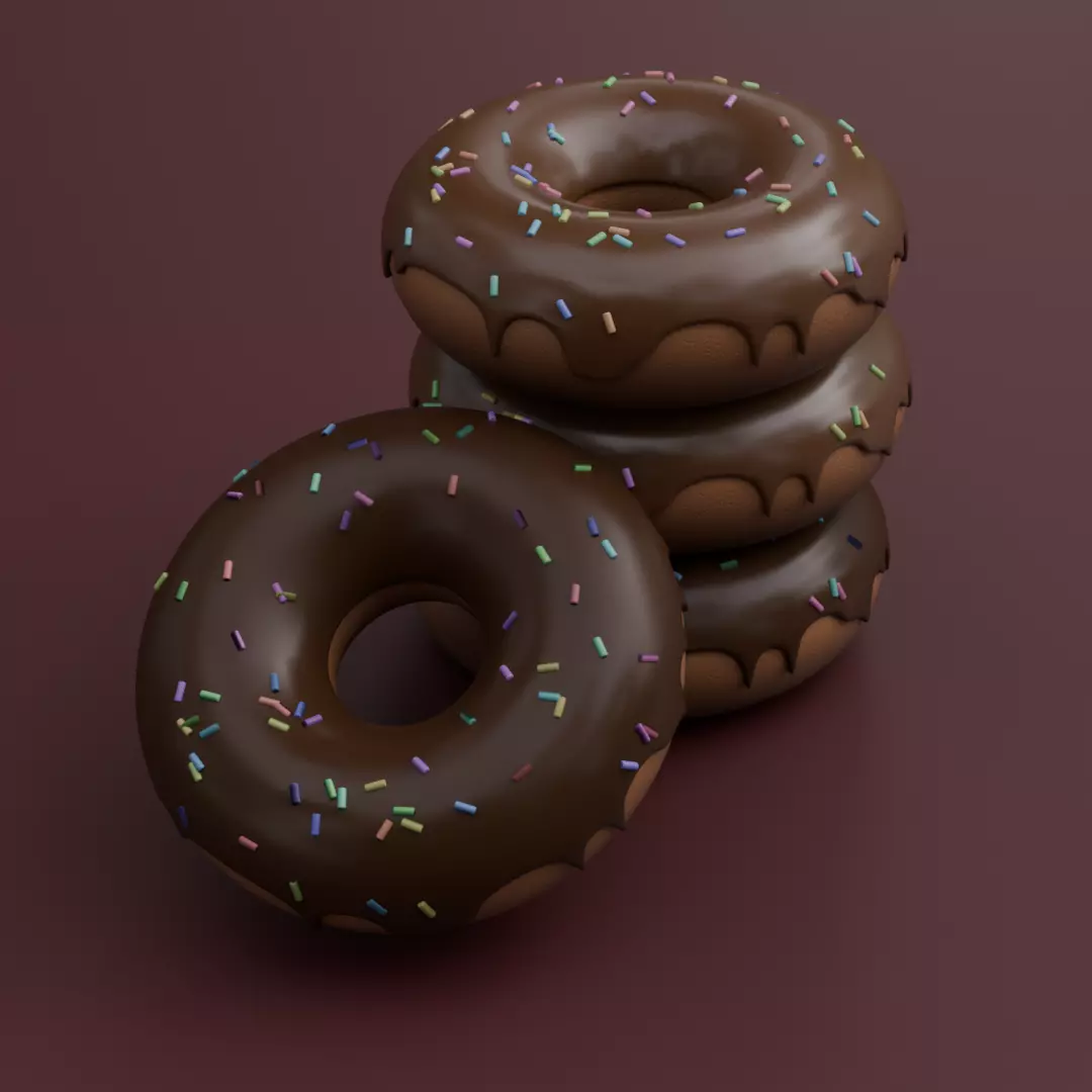 Chocolate Donut with Sprinkles 3D model_0