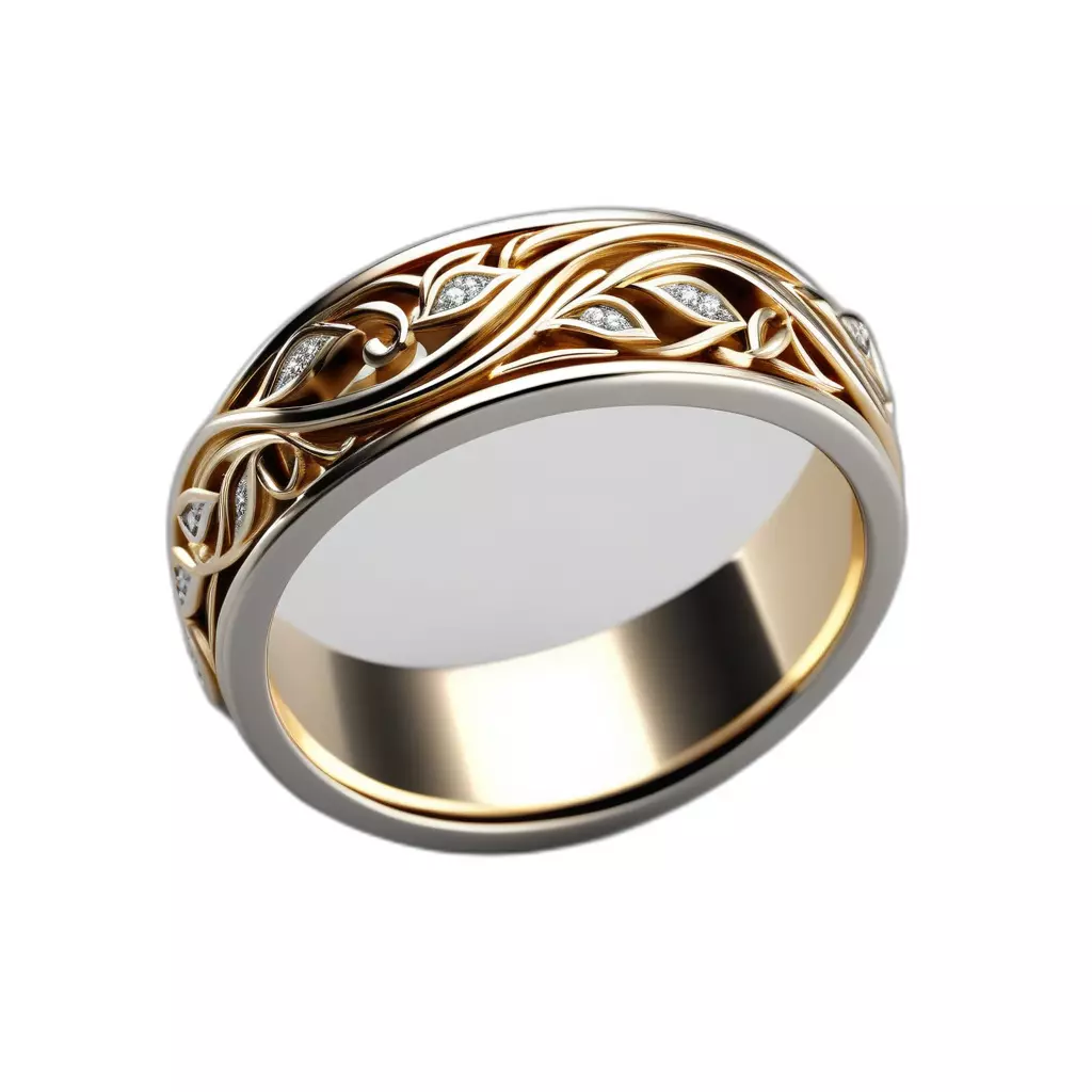 Elegant Gold Diamond Floral Ring Low-poly 3D model_0