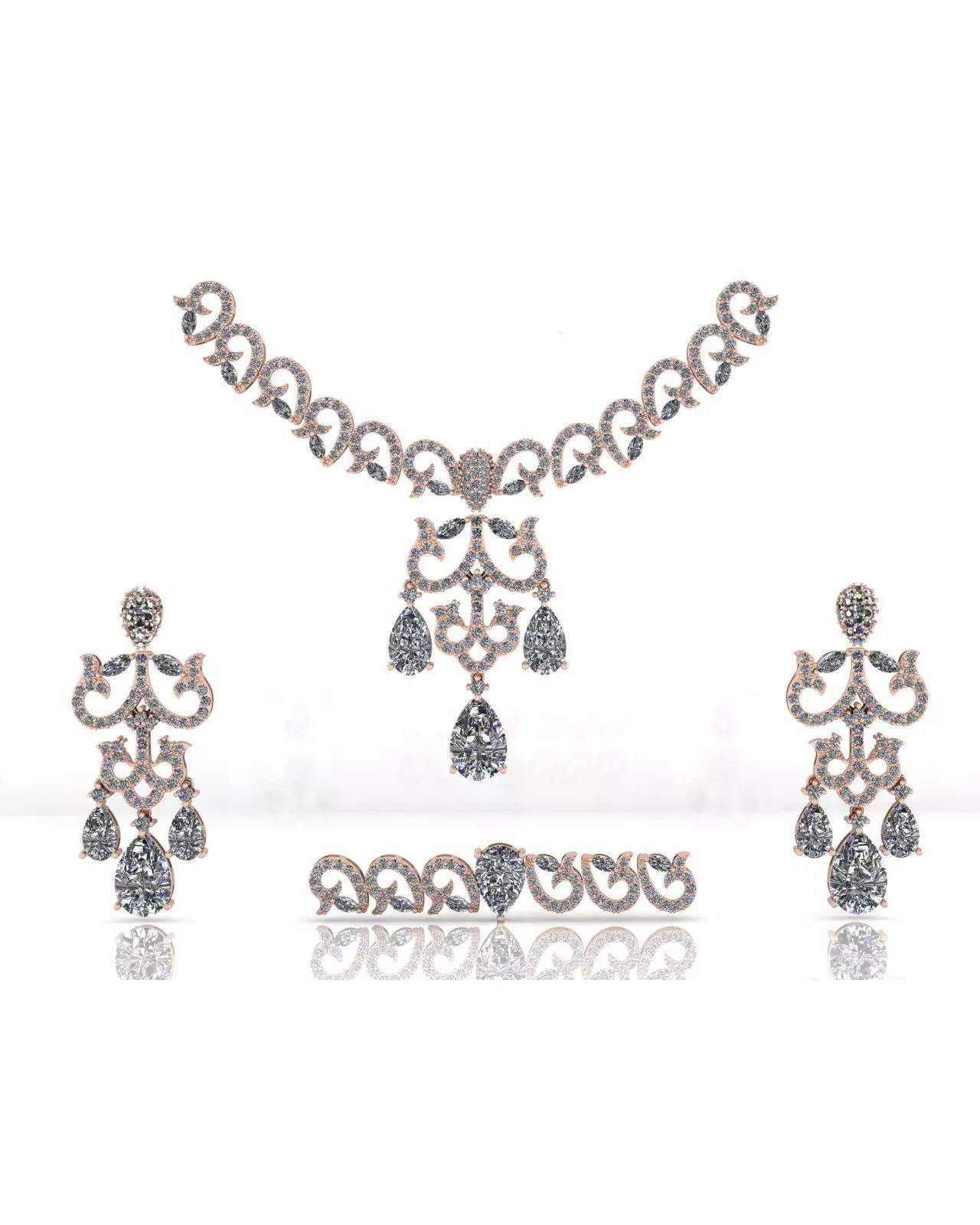 pear jewelry engagement set 3D print model