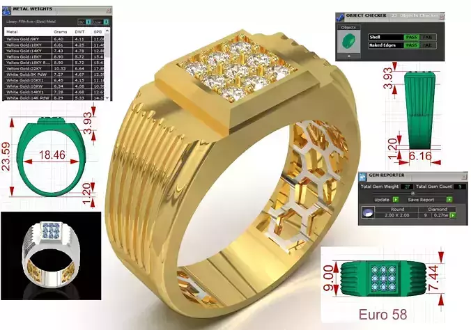 Mens luxury Gold stl 3dm Ring Model mr0293