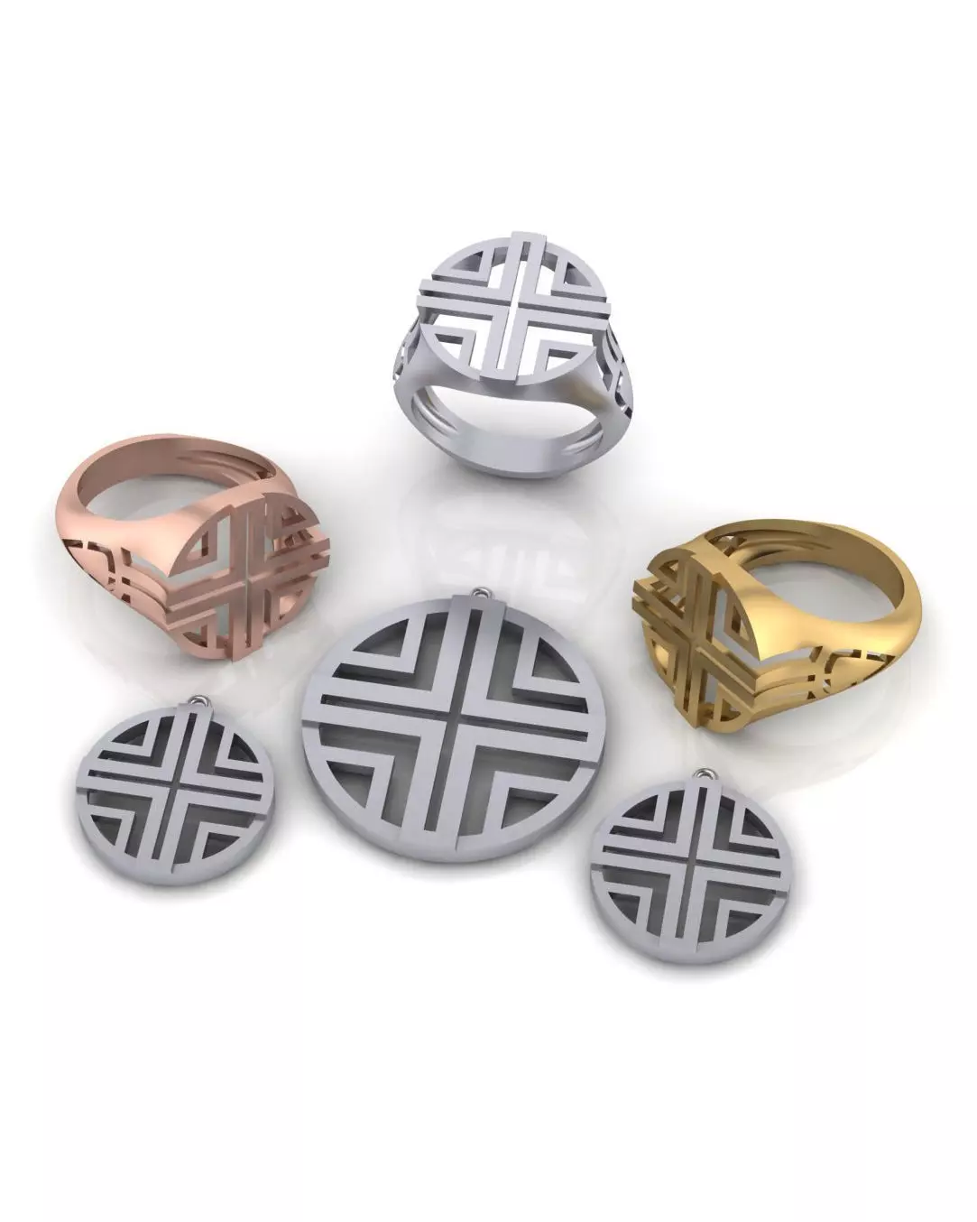 free gold set earring and pendant Free 3D print model