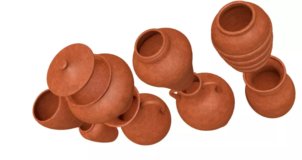 Artisan clay vases collection 3D model_1