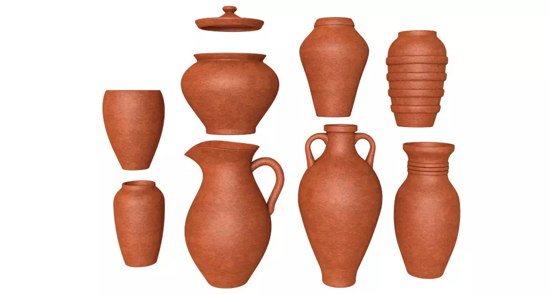 Artisan clay vases collection 3D model_0