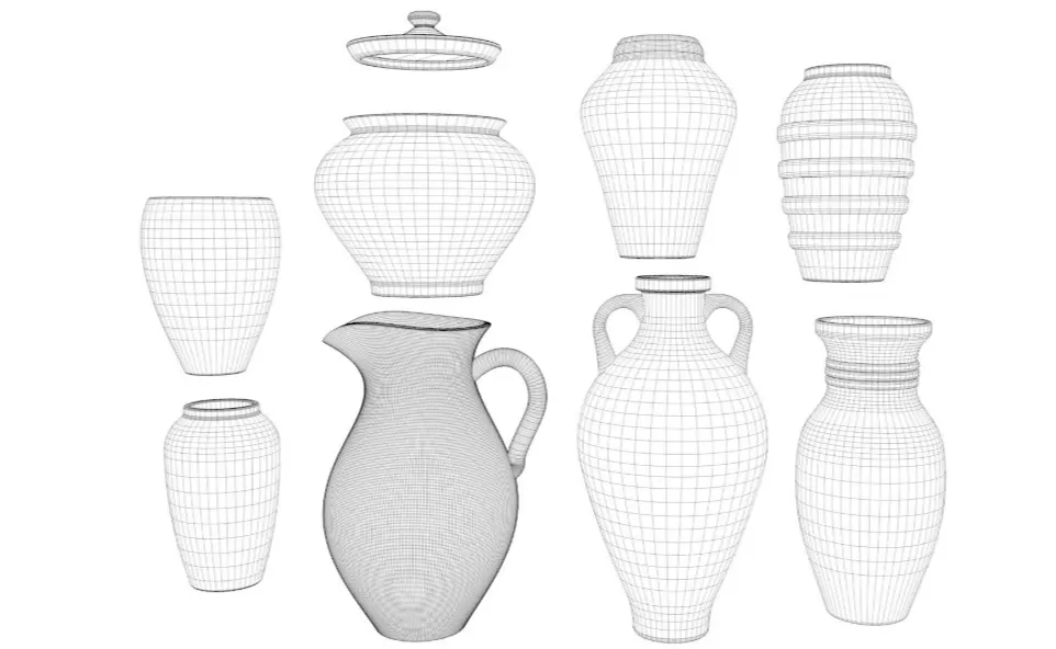 Artisan clay vases collection 3D model_7