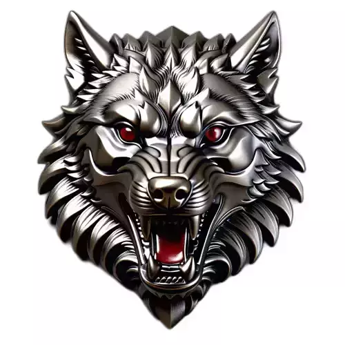 Ferocious Metallic Wolf Head Emblem