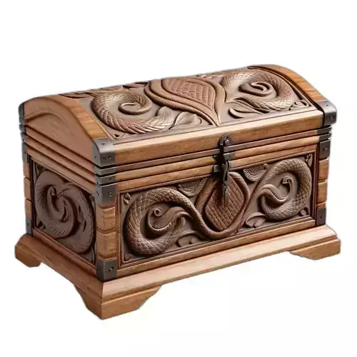 Fantasy Carved Wooden Treasure Chest