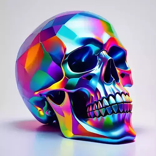 2444Color 3D Model of Halloween Skull  Low Poly Style