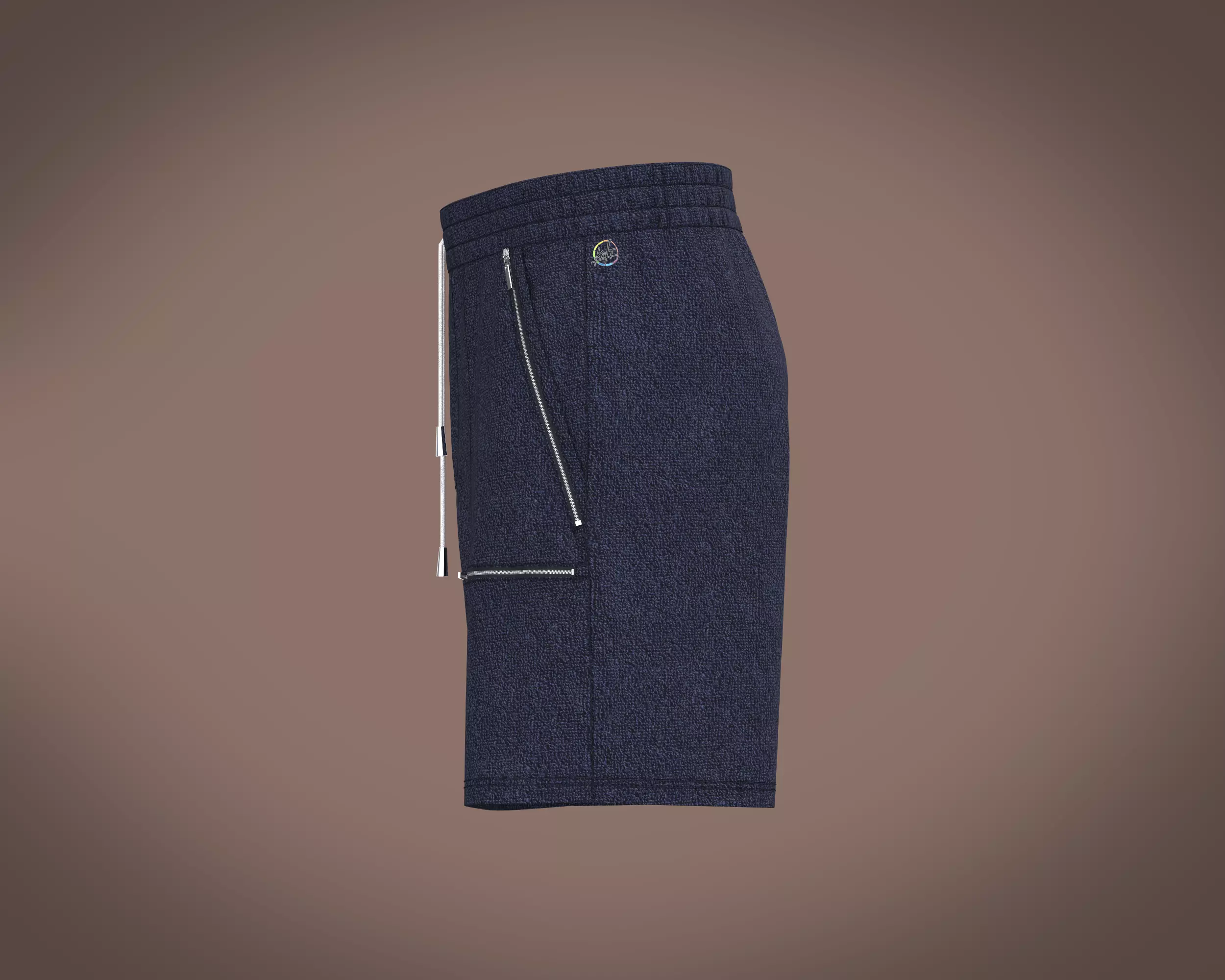 Mens towel fabric shorts with multiple zipper 3D model_6