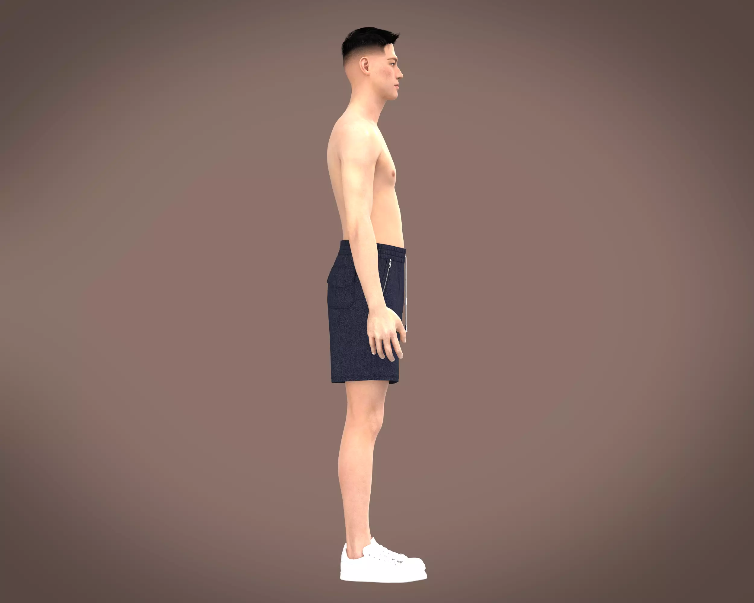 Mens towel fabric shorts with multiple zipper 3D model_10