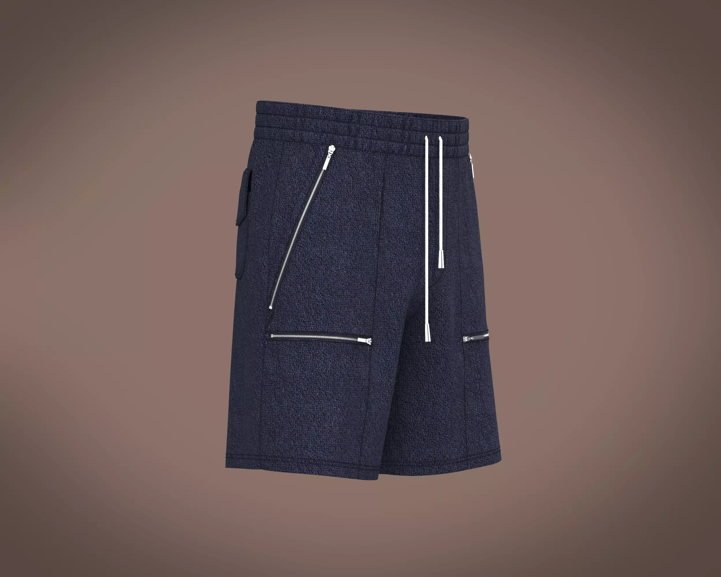 Mens towel fabric shorts with multiple zipper 3D model_1