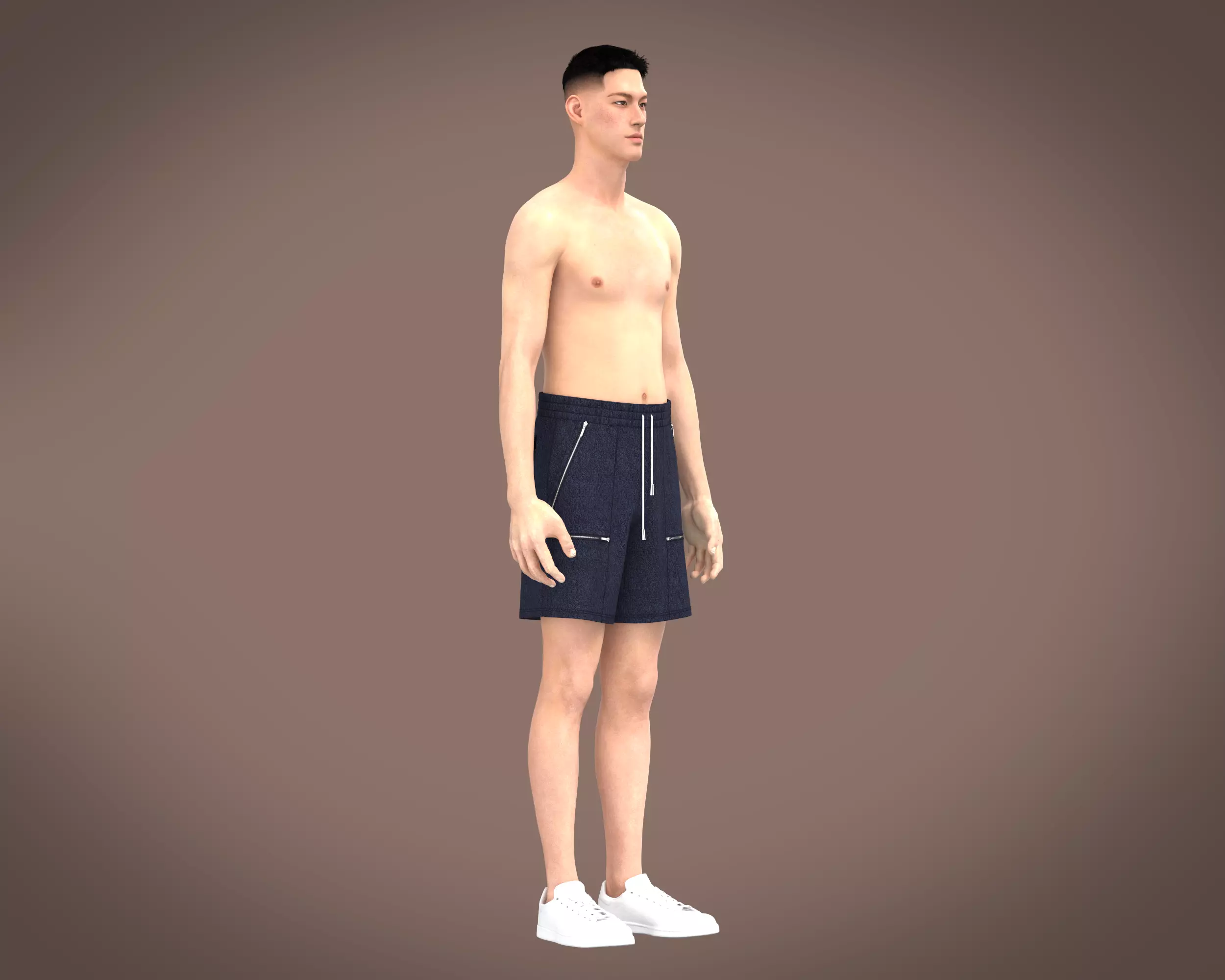 Mens towel fabric shorts with multiple zipper 3D model_9