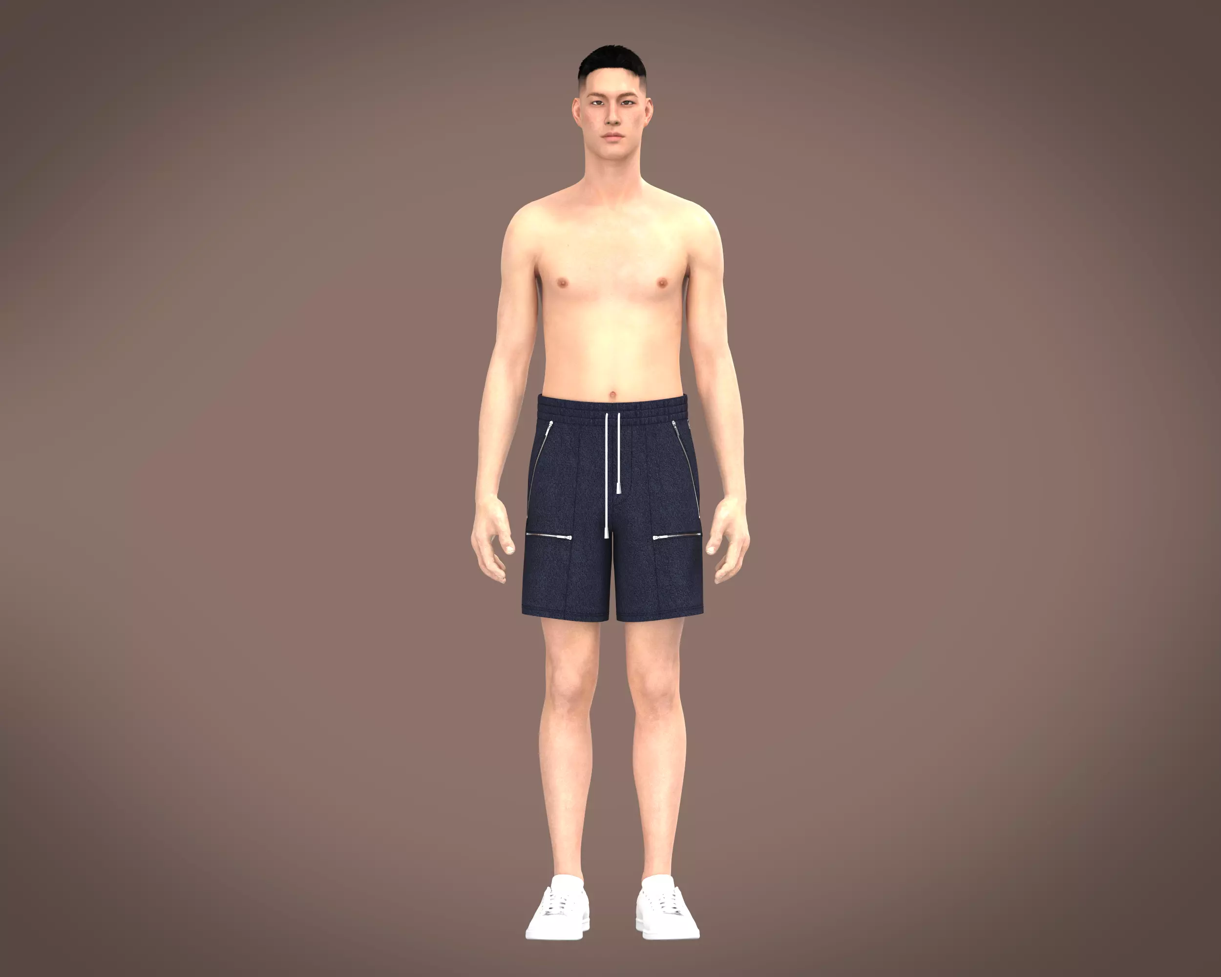 Mens towel fabric shorts with multiple zipper 3D model_8