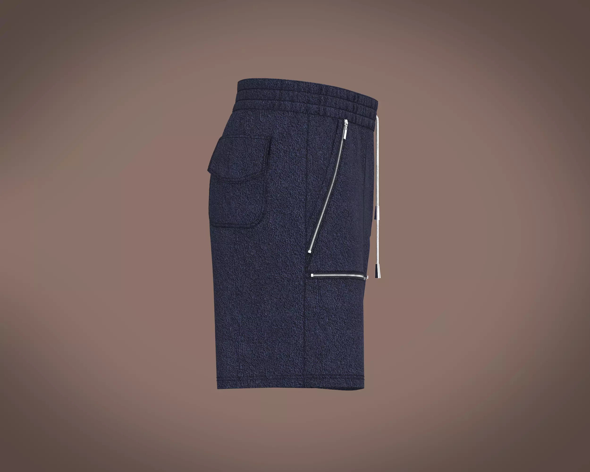 Mens towel fabric shorts with multiple zipper 3D model_2