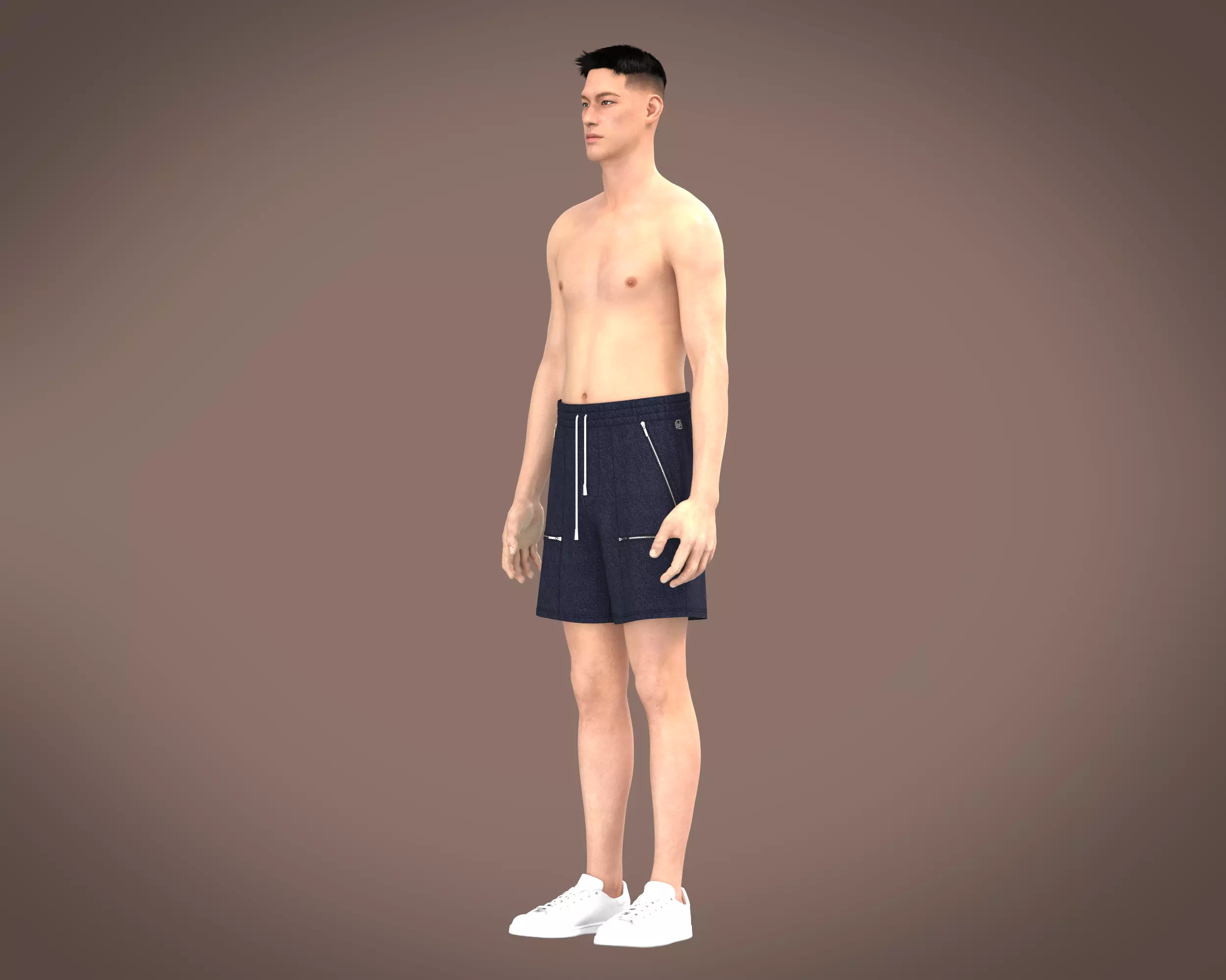 Mens towel fabric shorts with multiple zipper 3D model_15