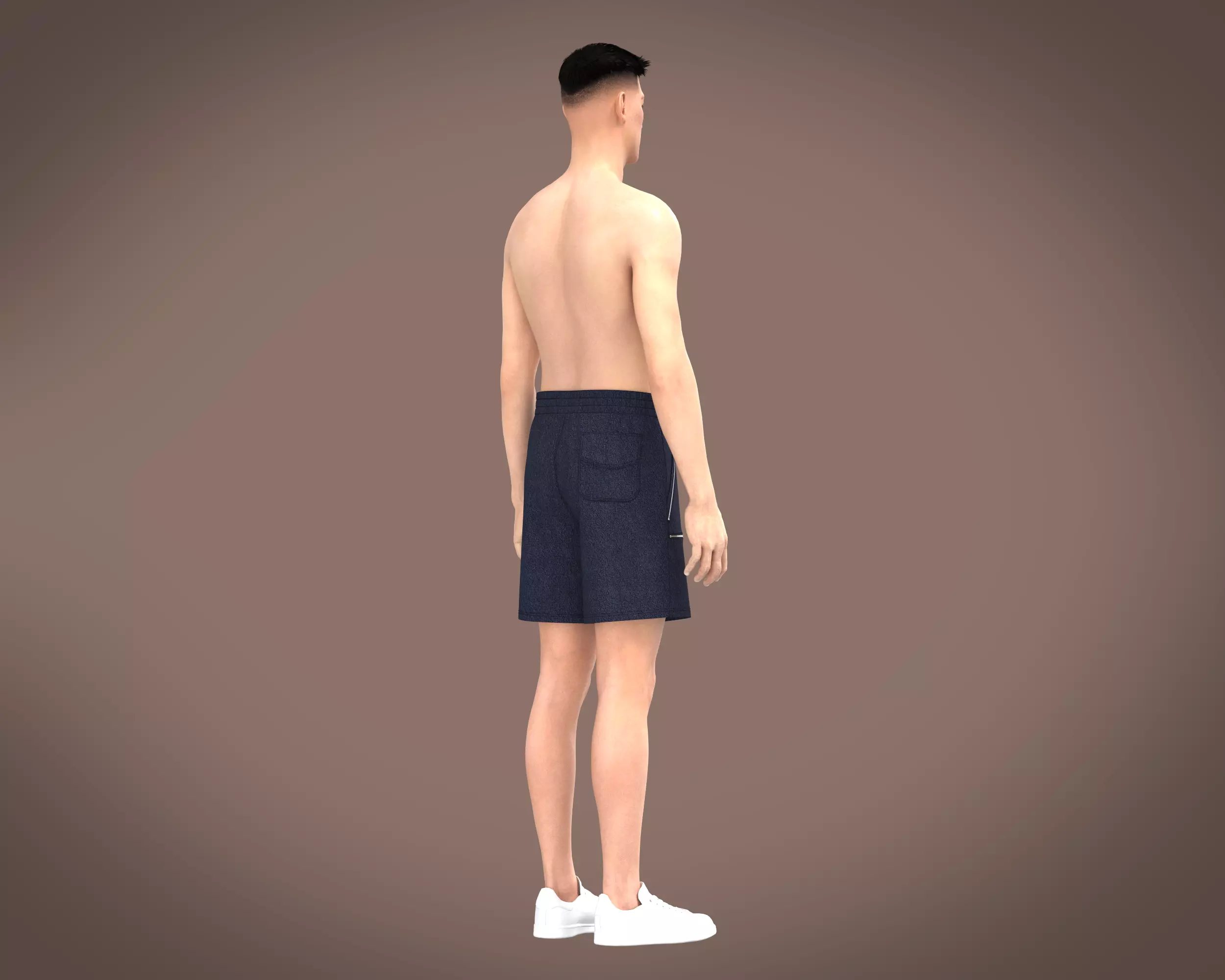 Mens towel fabric shorts with multiple zipper 3D model_11