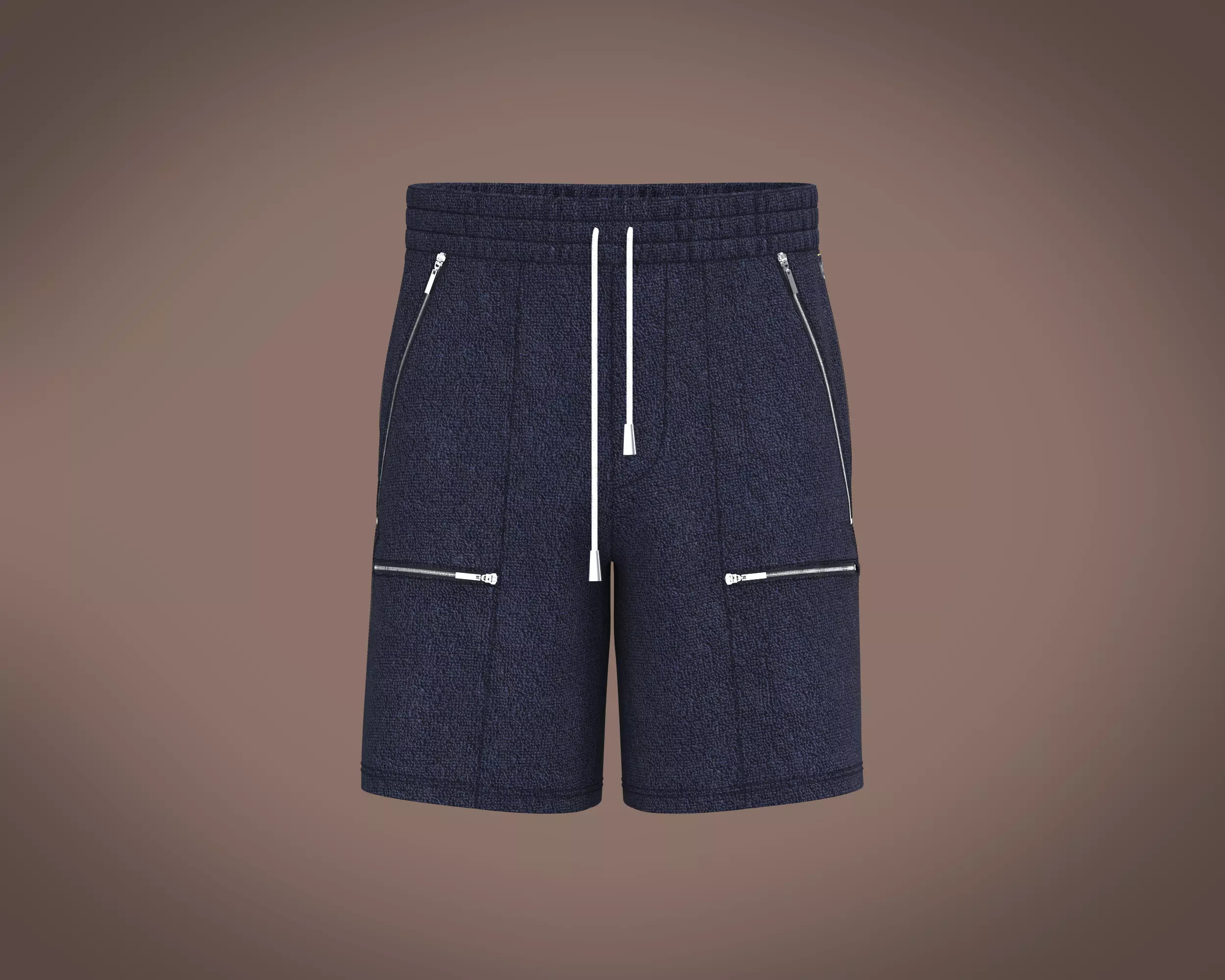 Mens towel fabric shorts with multiple zipper 3D model_0