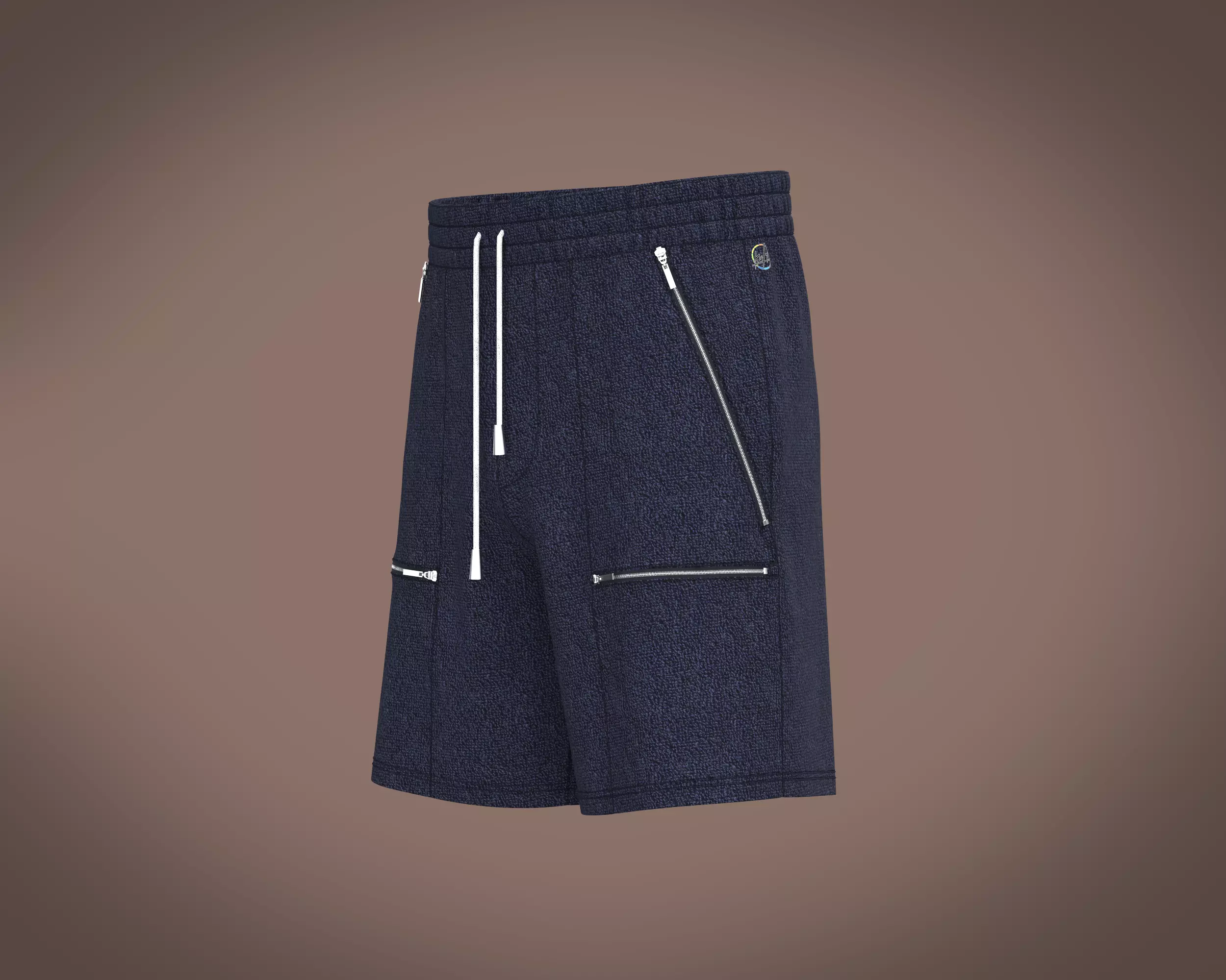 Mens towel fabric shorts with multiple zipper 3D model_7