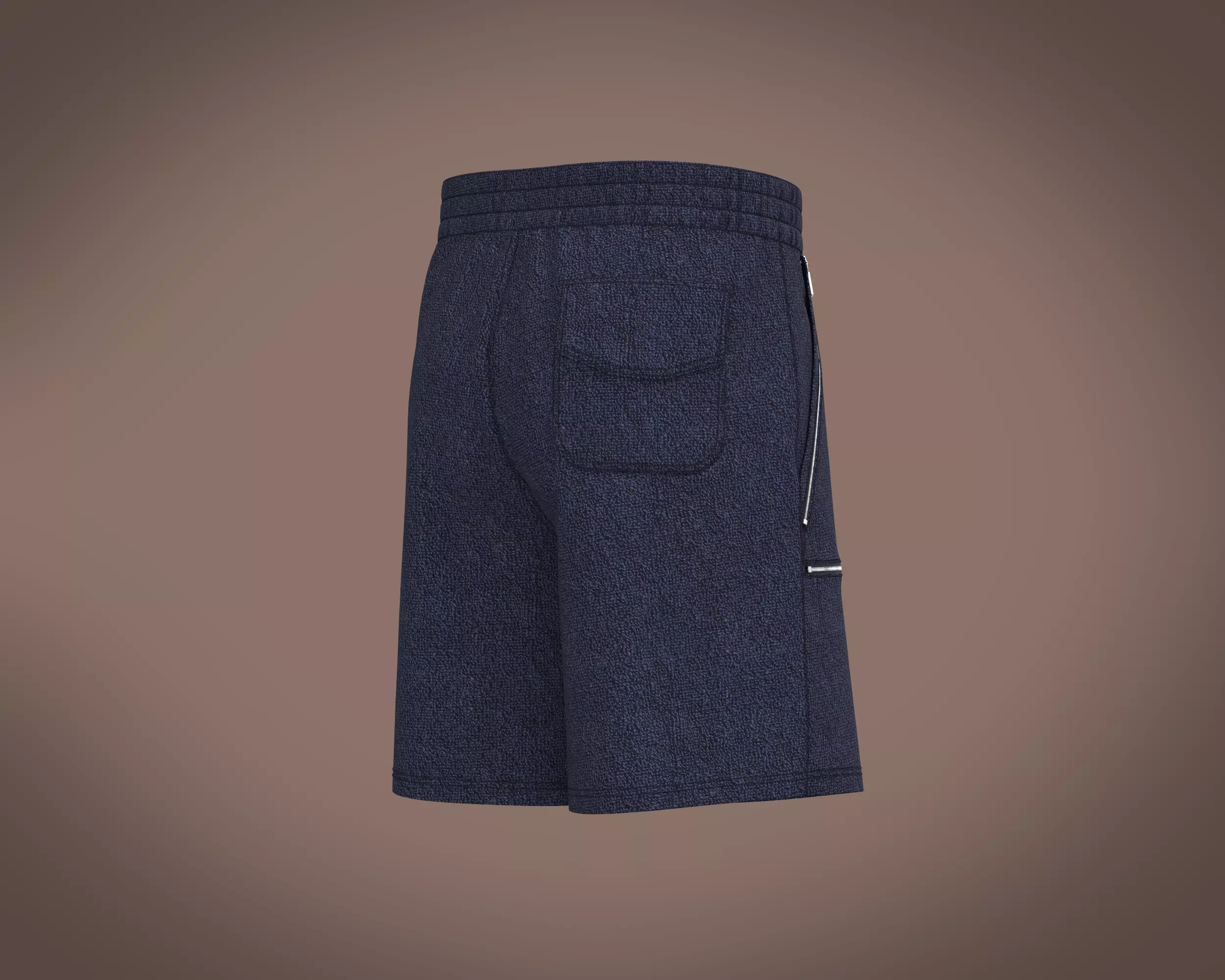 Mens towel fabric shorts with multiple zipper 3D model_3