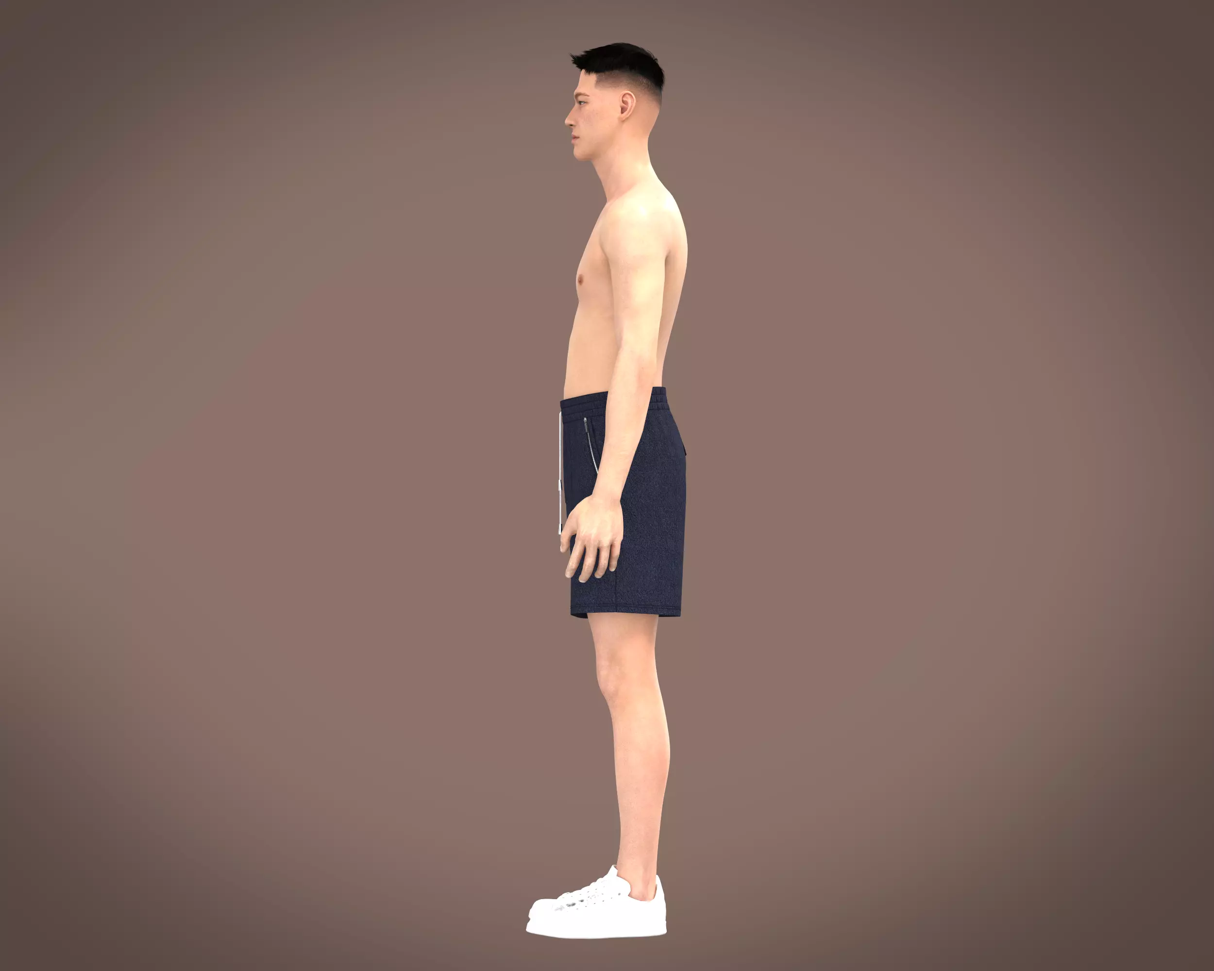 Mens towel fabric shorts with multiple zipper 3D model_14