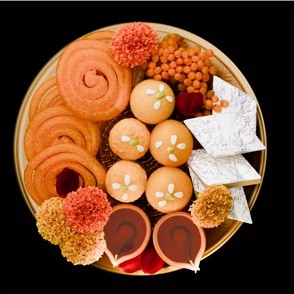 puja props and sweets thali setup Low-poly 3D model_28